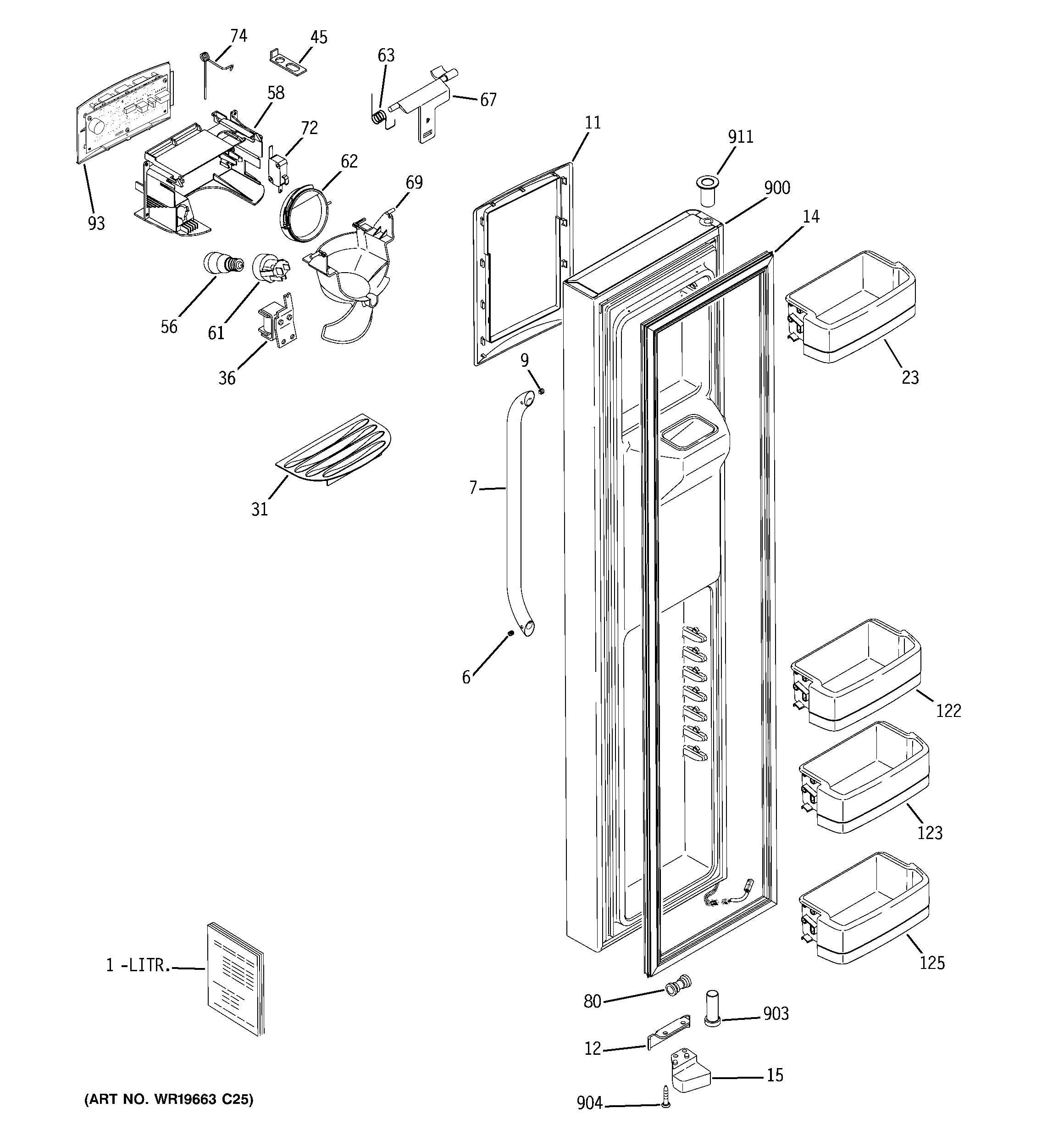 GE GSE25MGTECSS freezer door diagram