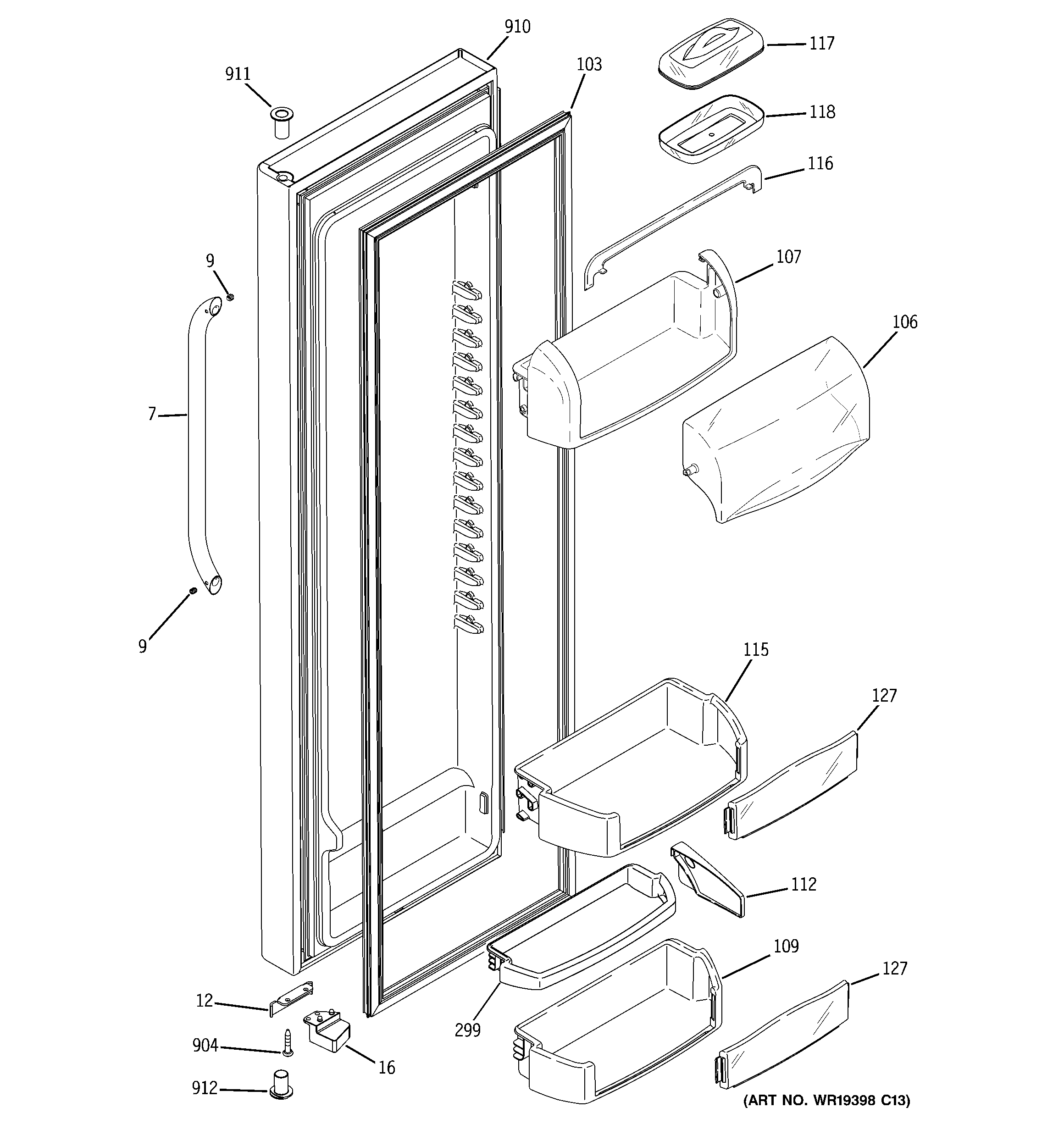 GE GSE25MGTECSS fresh food door diagram