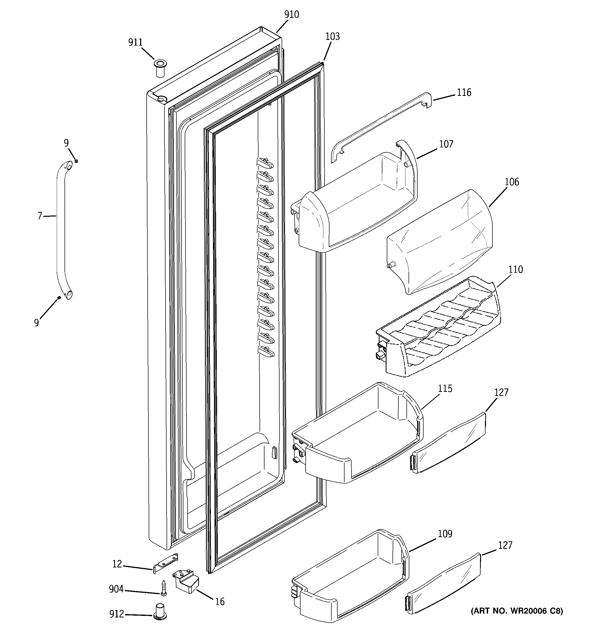 GE GSS25TSWCSS fresh food door diagram