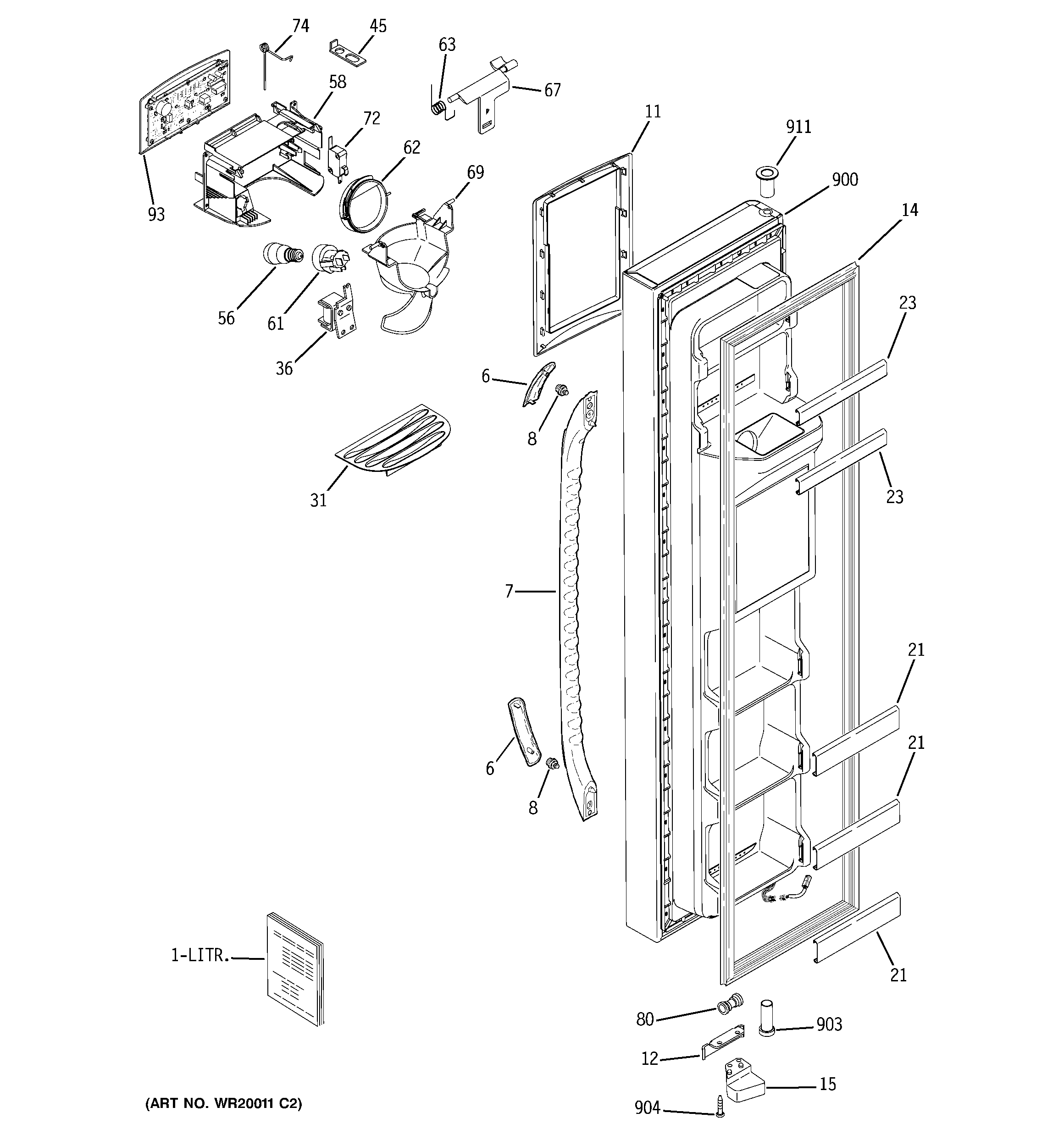GE GSS25WGTGCC freezer door diagram