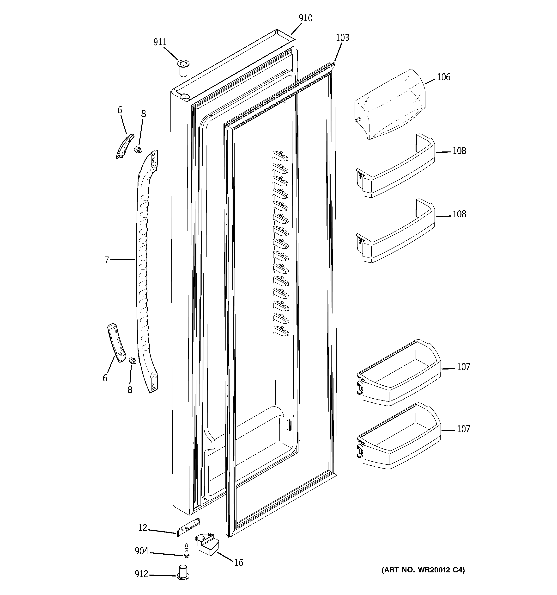 GE GSS25WGTGCC fresh food door diagram