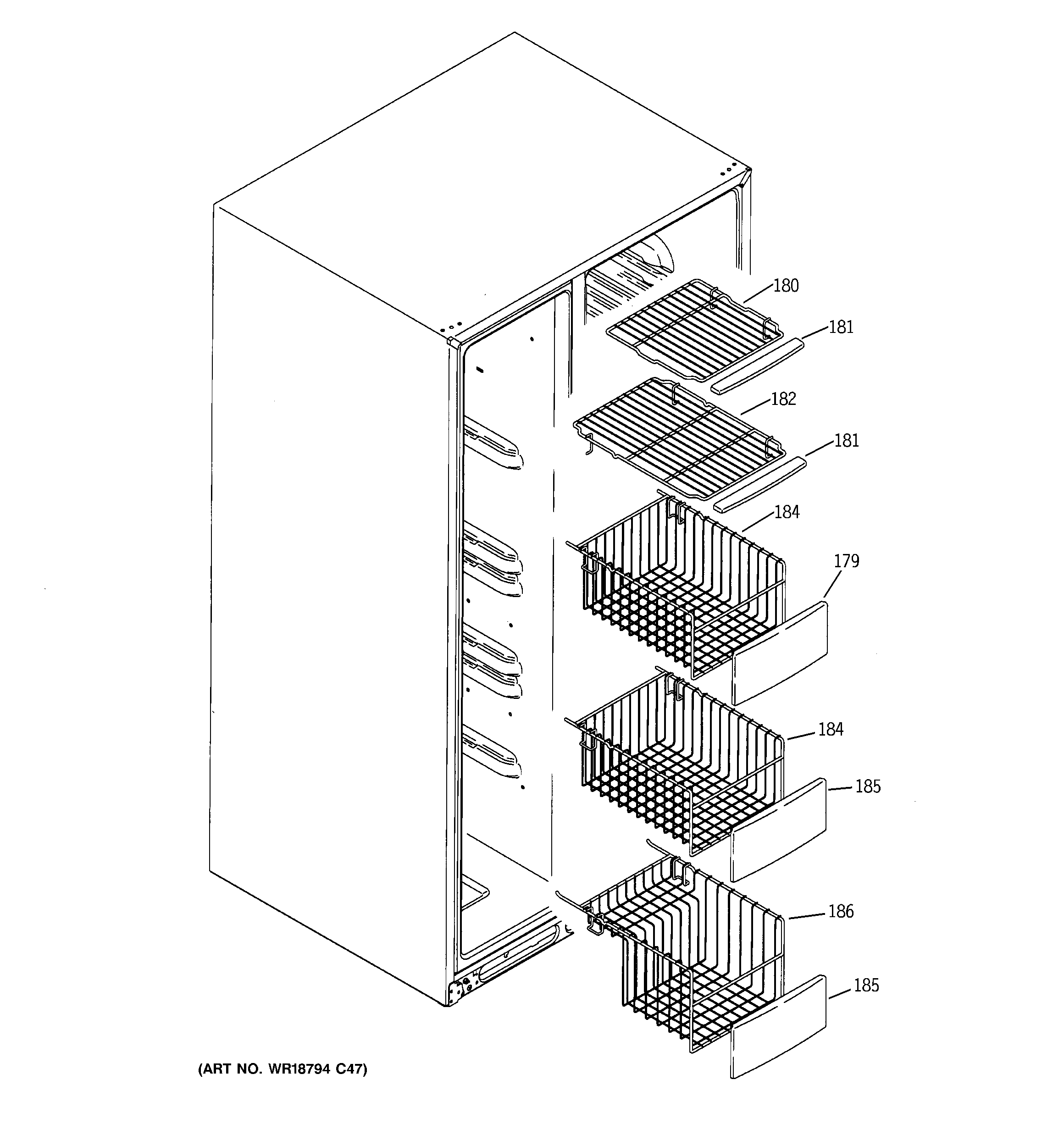 Hotpoint HSK29MGSECCC freezer shelves diagram
