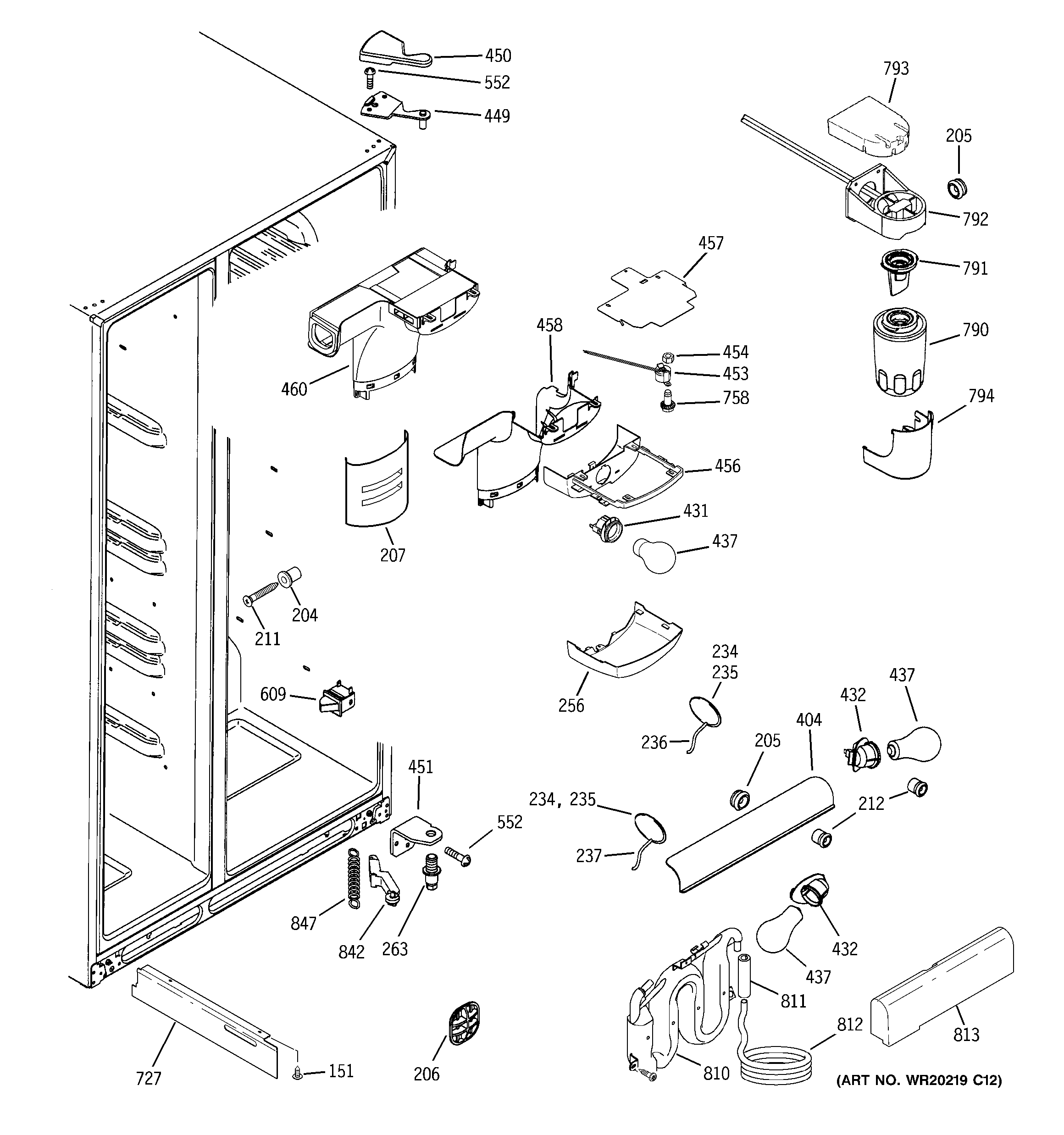 GE LSS25XSWCSS fresh food section diagram