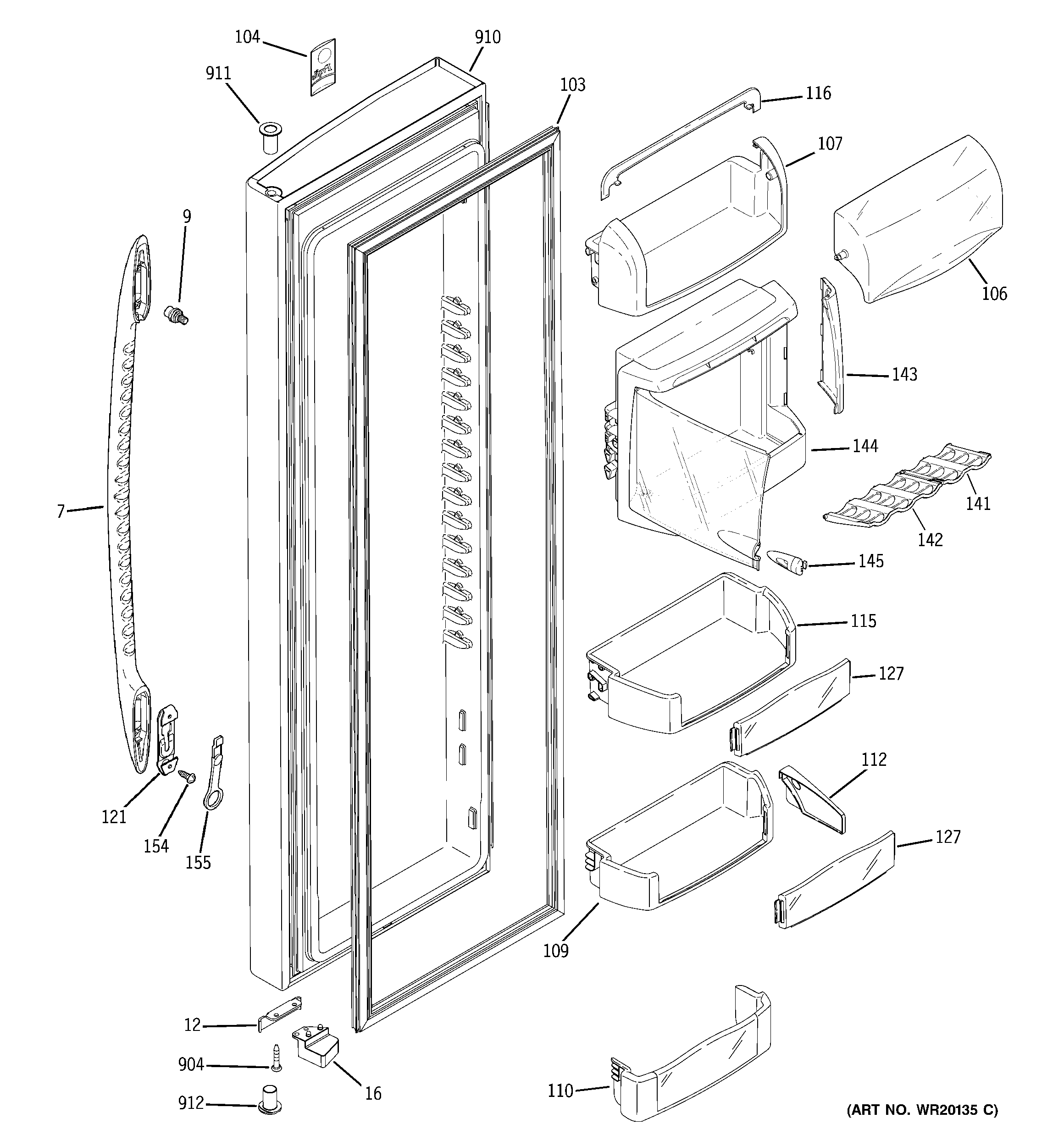 GE PCF23RGWCBB fresh food door diagram