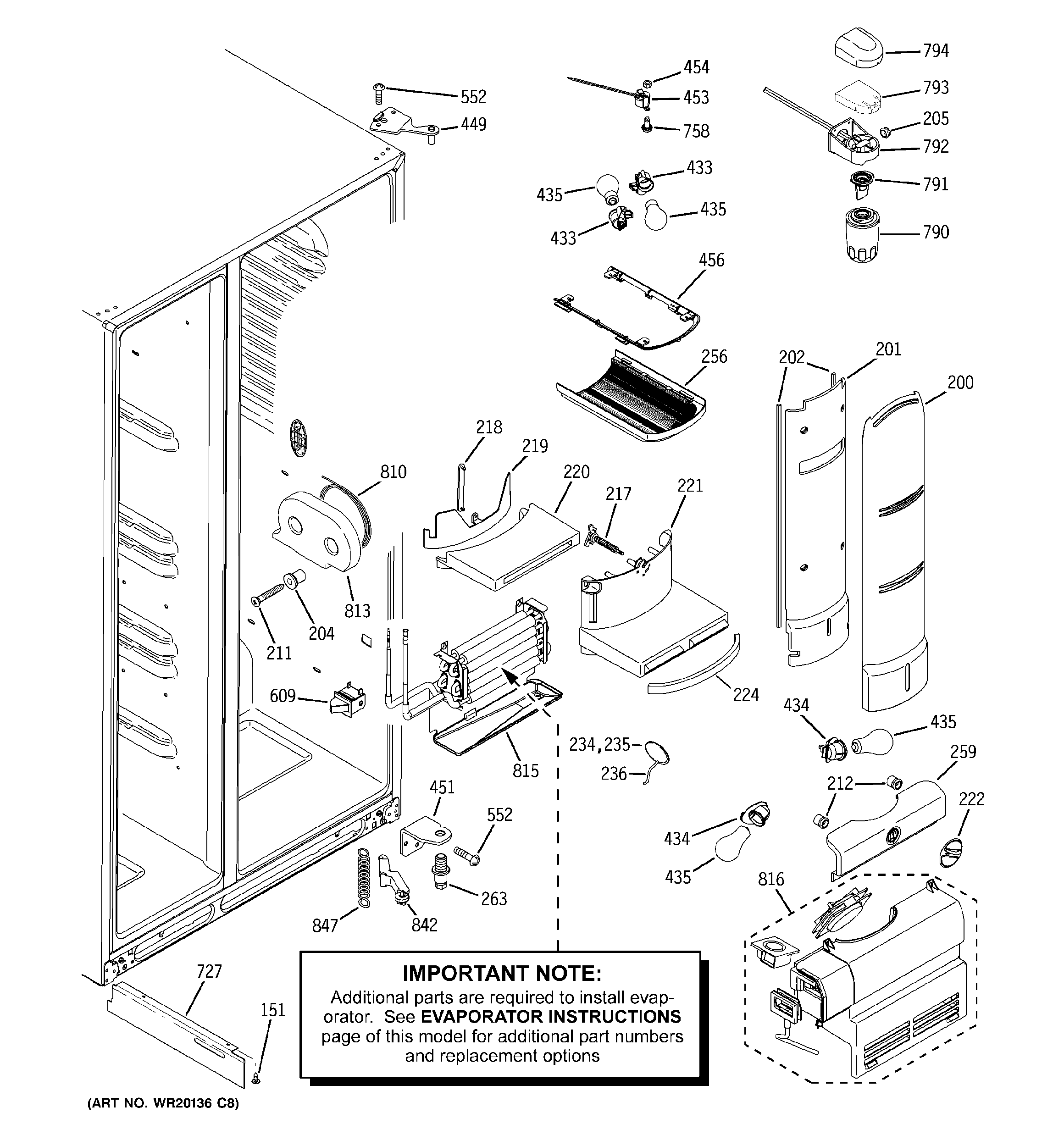GE PCF23RGWCBB fresh food section diagram