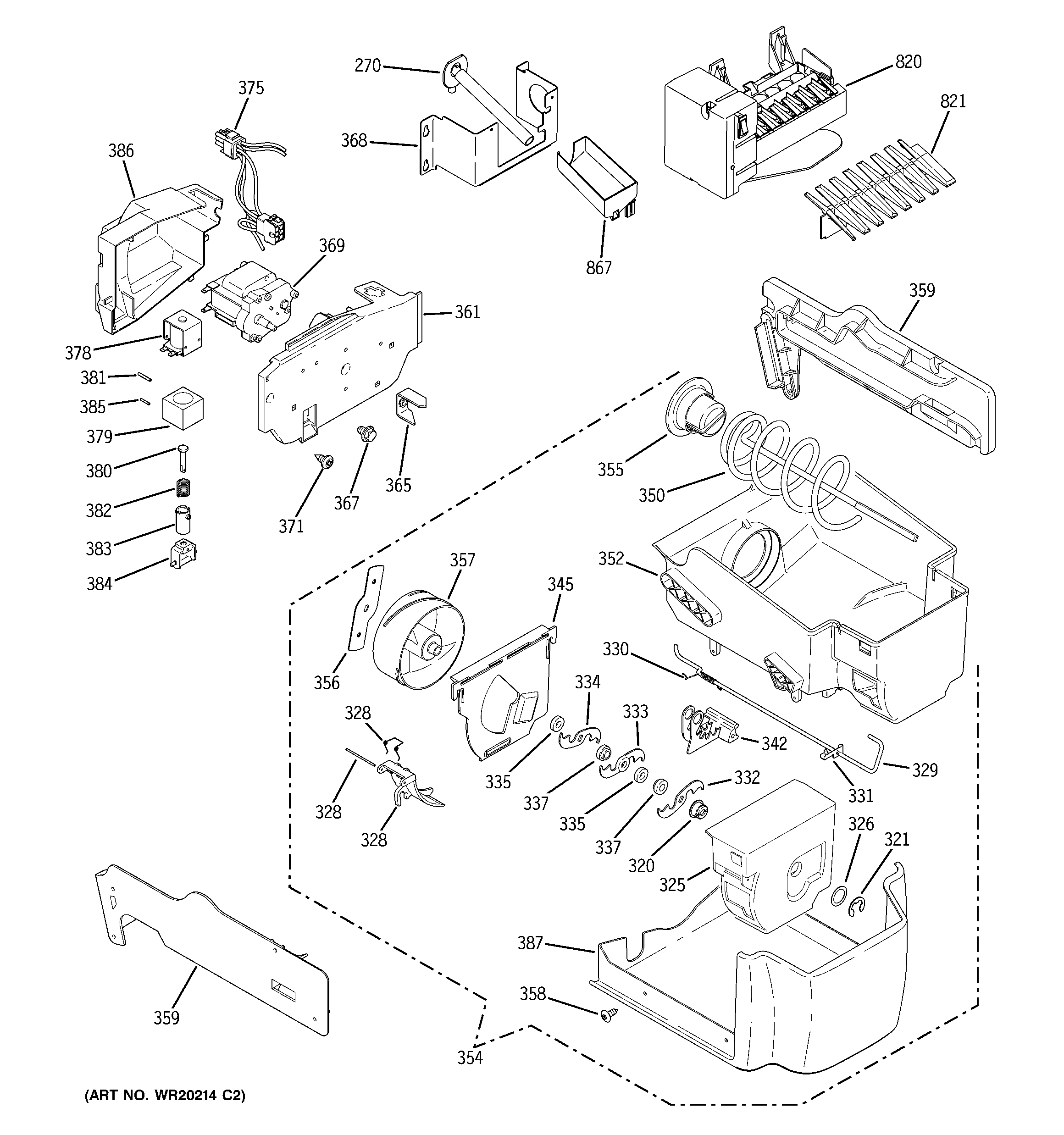GE PHE25PGTEFBB ice maker & dispenser diagram