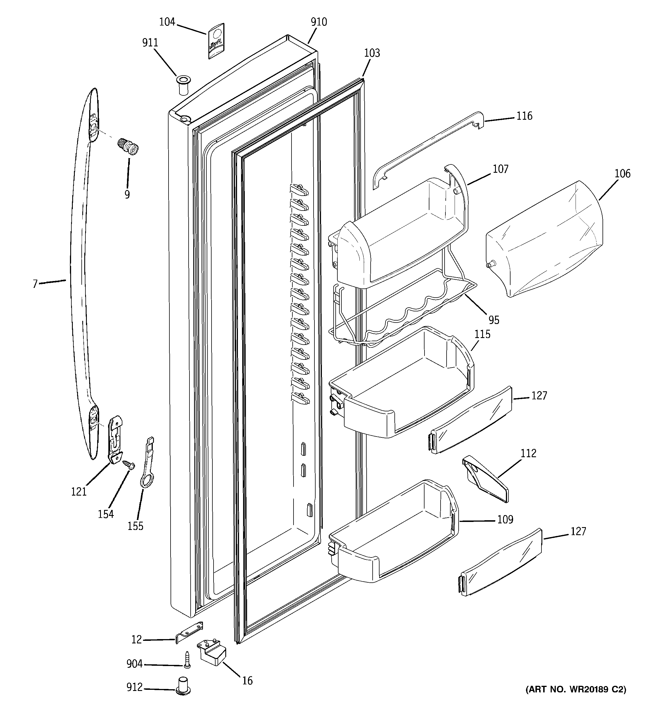GE PSF26MGWCWW fresh food door diagram