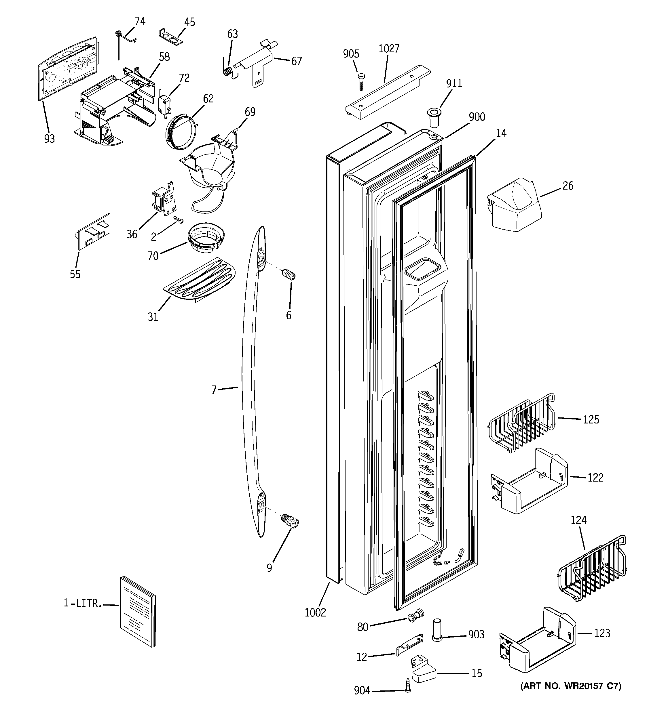 GE PSH23PSWCSS fresh food door diagram