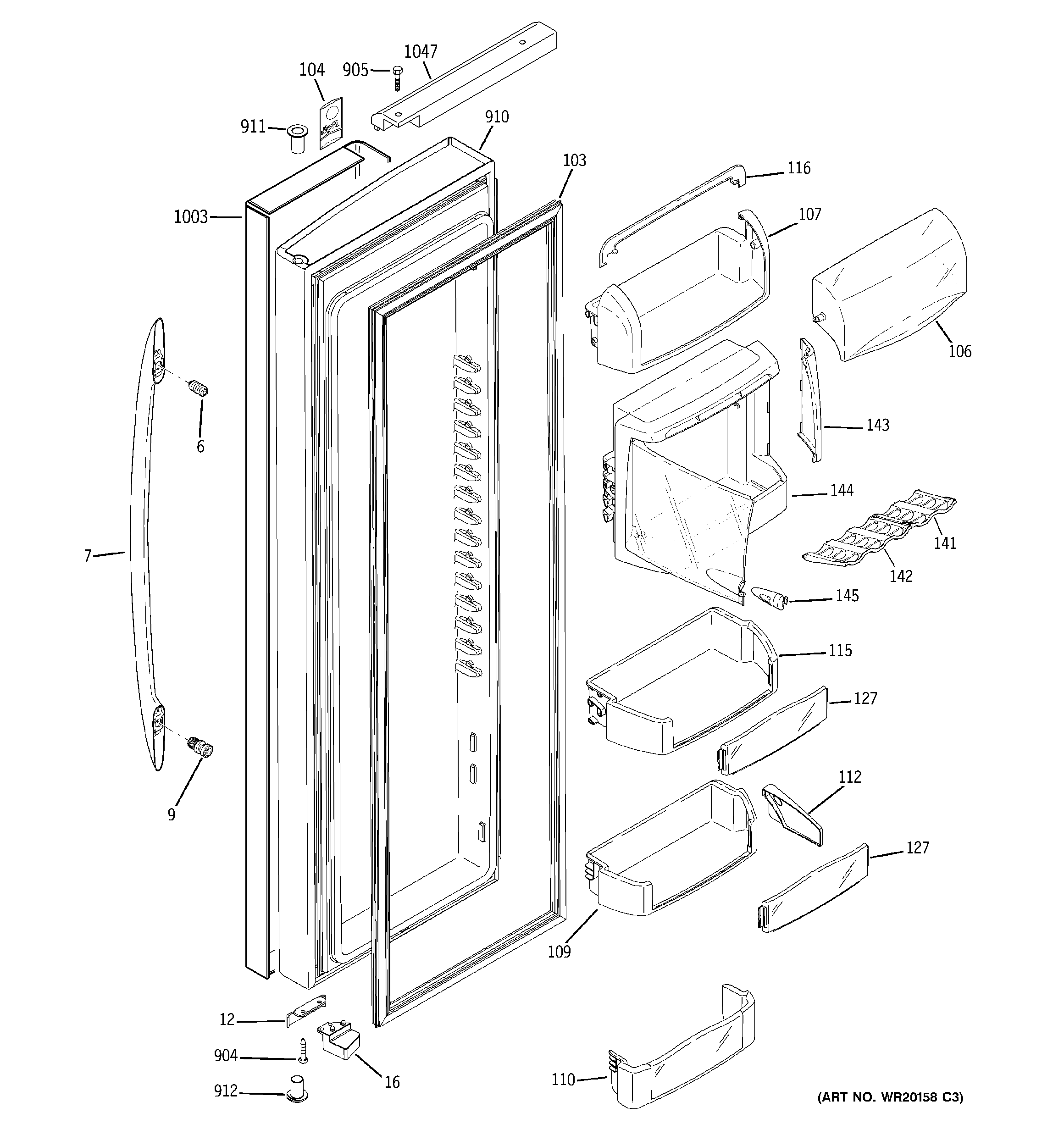 GE PSH23PSWCSS fresh food door diagram