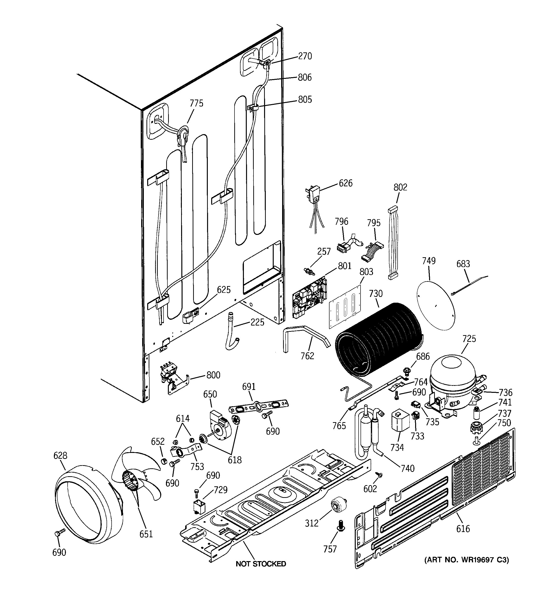 GE PSK25MGSECCC sealed system & mother board diagram