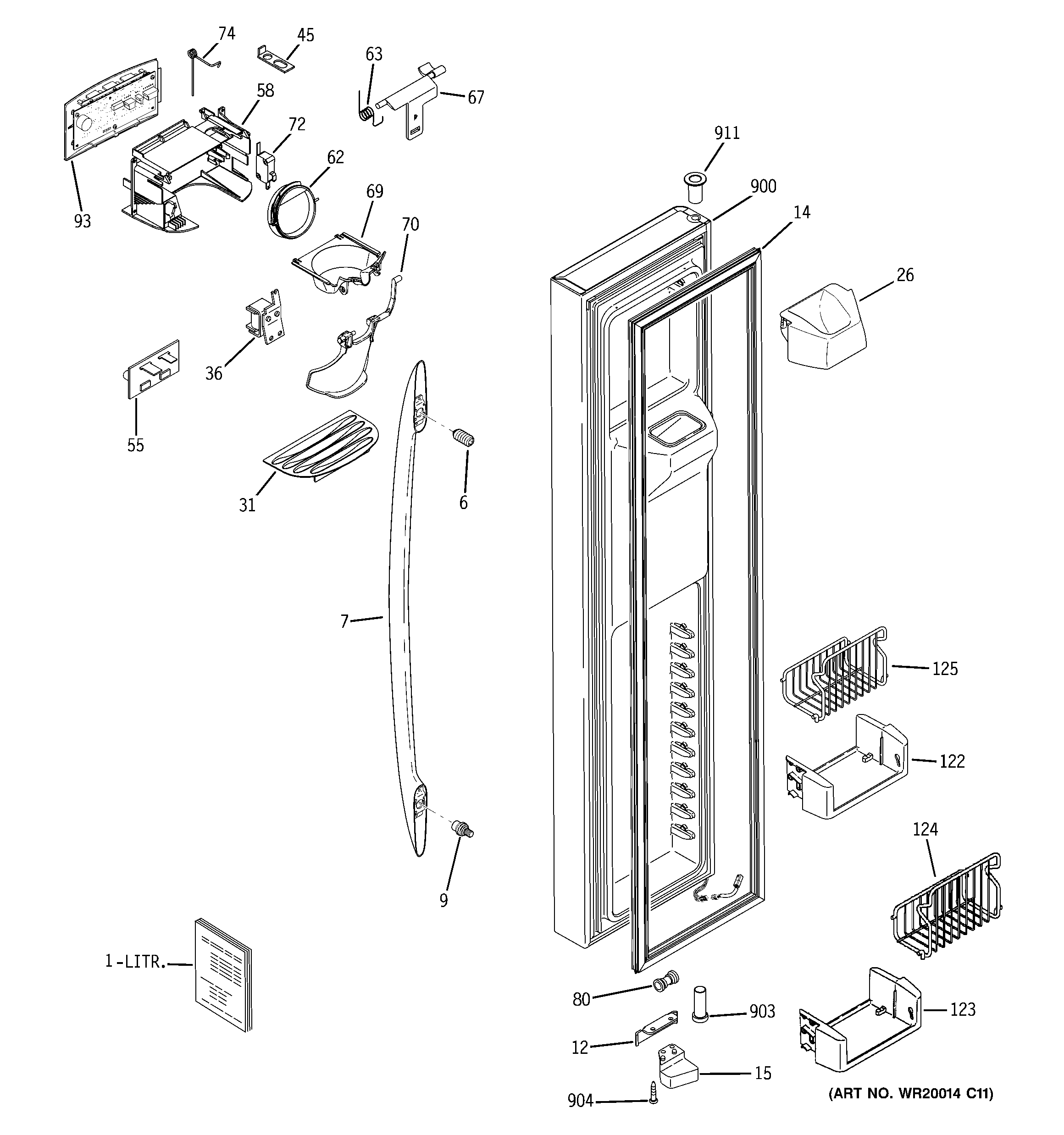 GE PSS26NSWCSS freezer door diagram