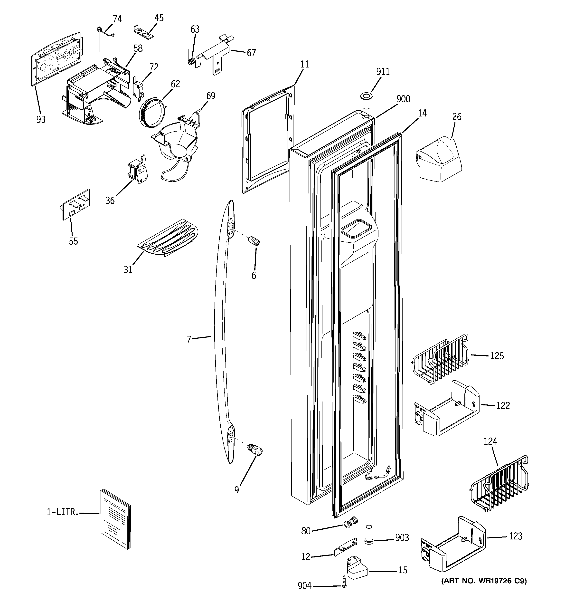 GE PSS26SHTGSS freezer door diagram
