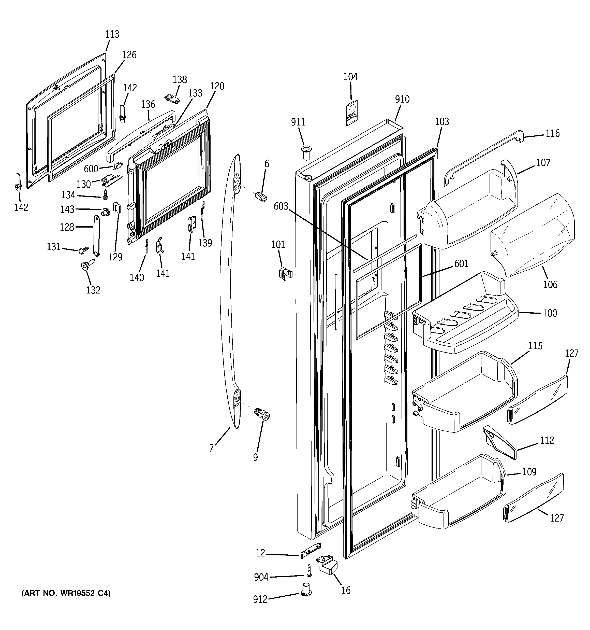 GE PSS26SHTGSS fresh food door diagram