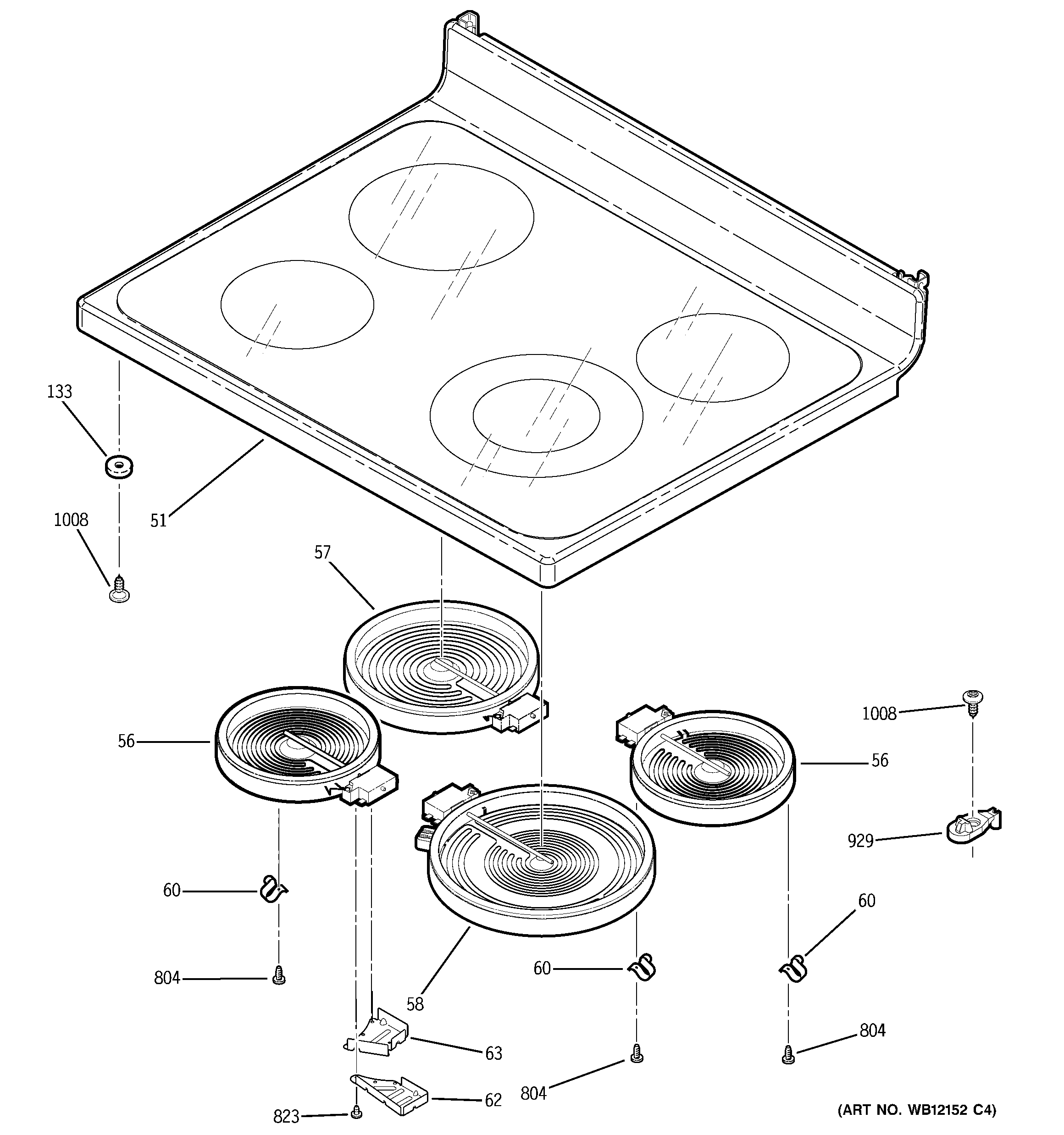 GE JCBP66DM1BB cooktop diagram