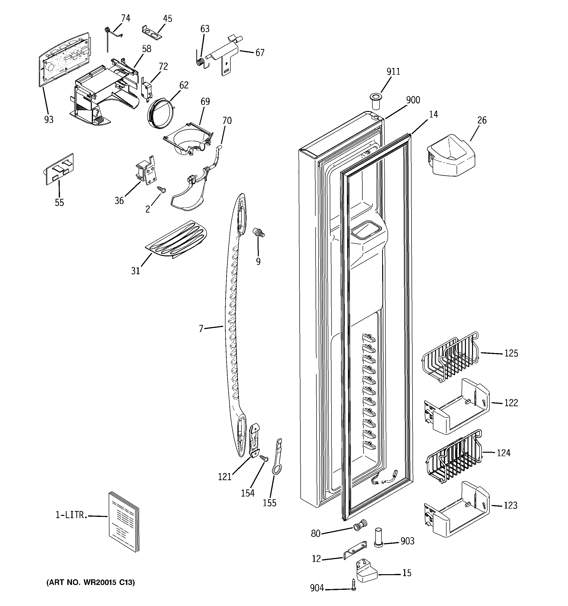 GE PCF23PGWCBB freezer door diagram