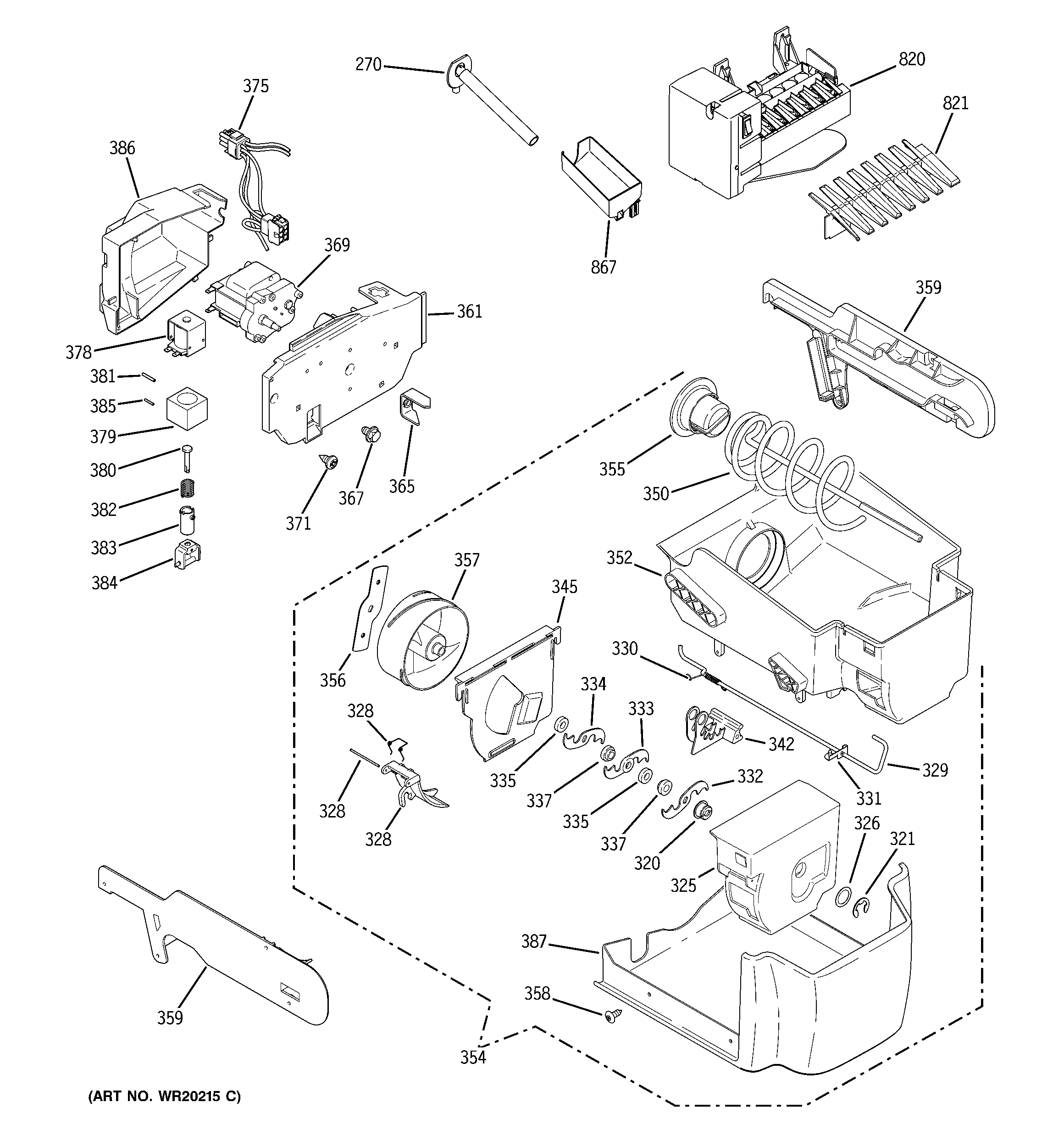 GE PCF23PGWCBB ice maker & dispenser diagram