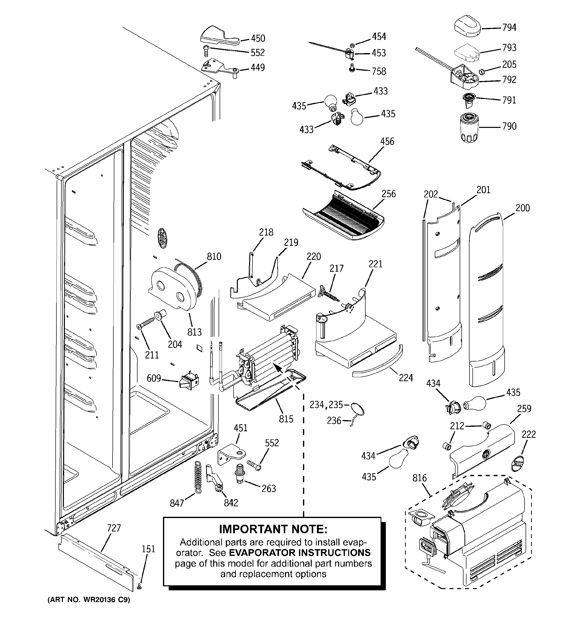 GE PCF23PGWCBB fresh food section diagram