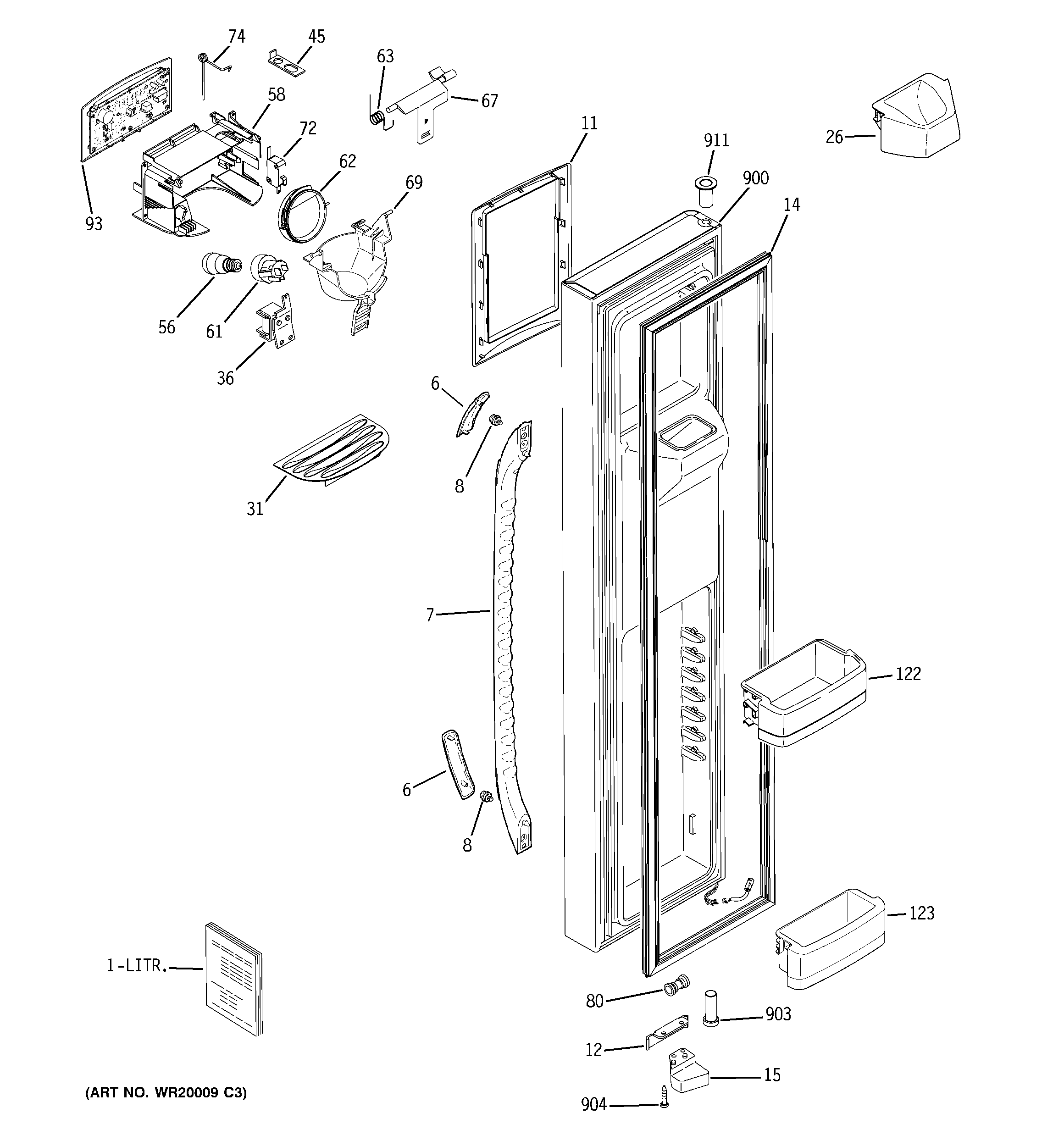 GE GCF23KGWCWW freezer door diagram