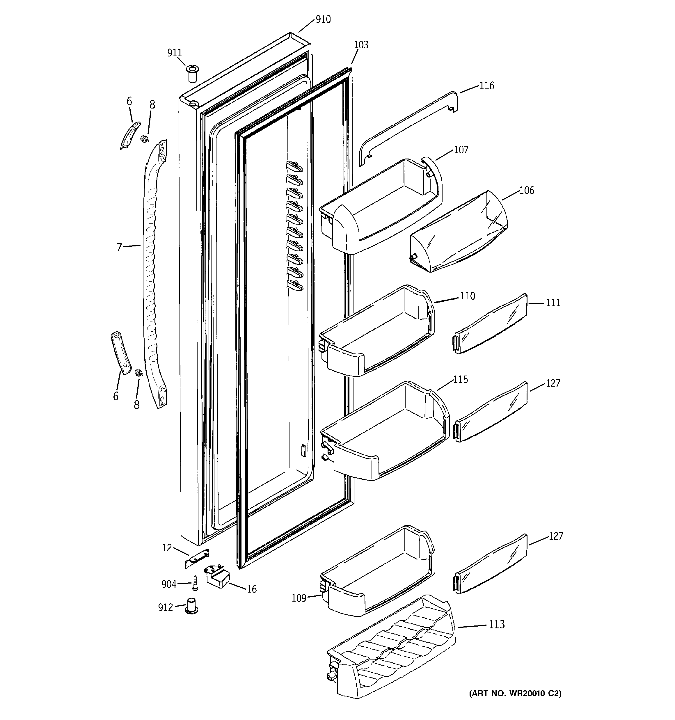 GE GCF23KGWCWW fresh food door diagram