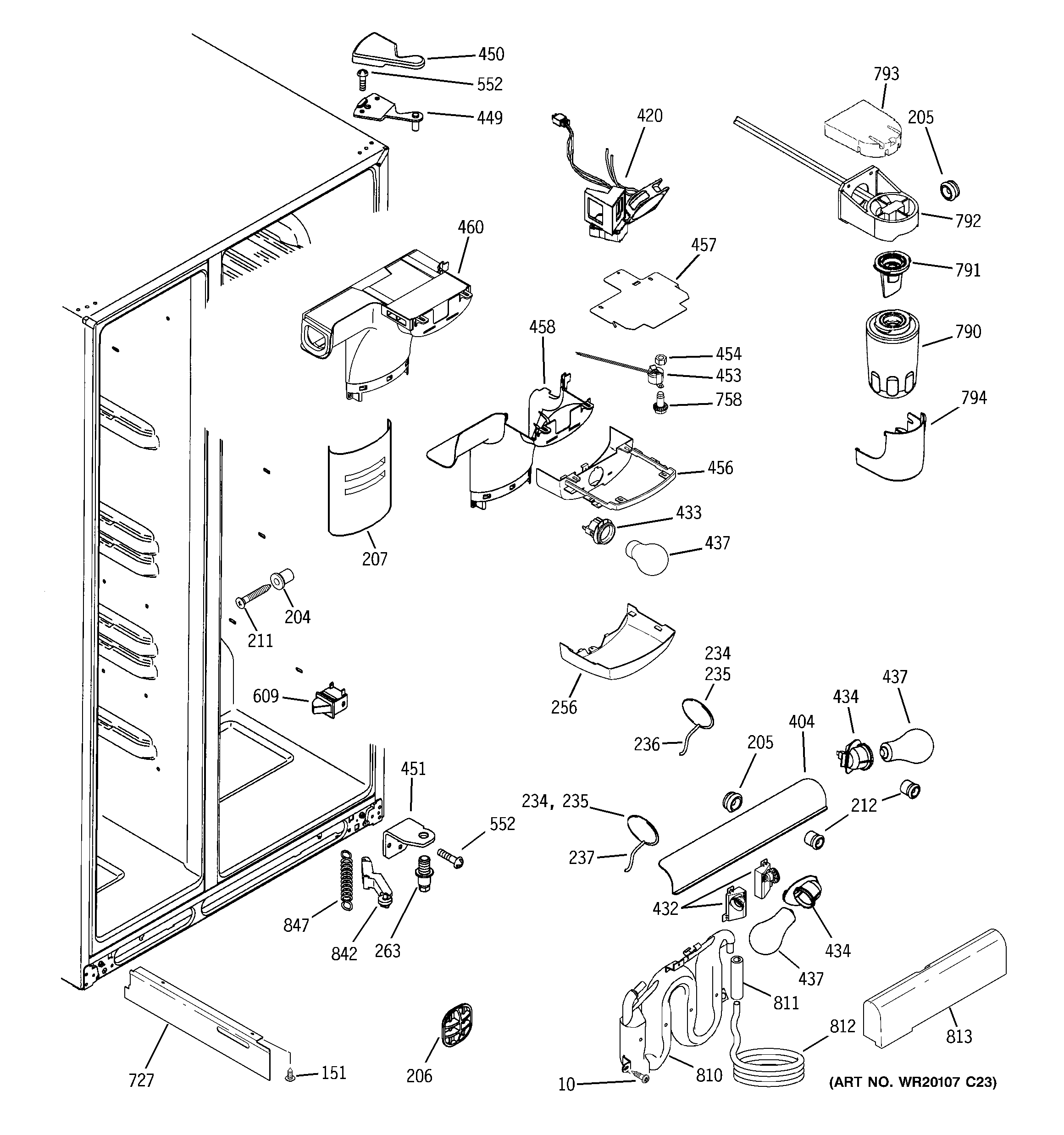 GE GCF23KGWCWW fresh food section diagram