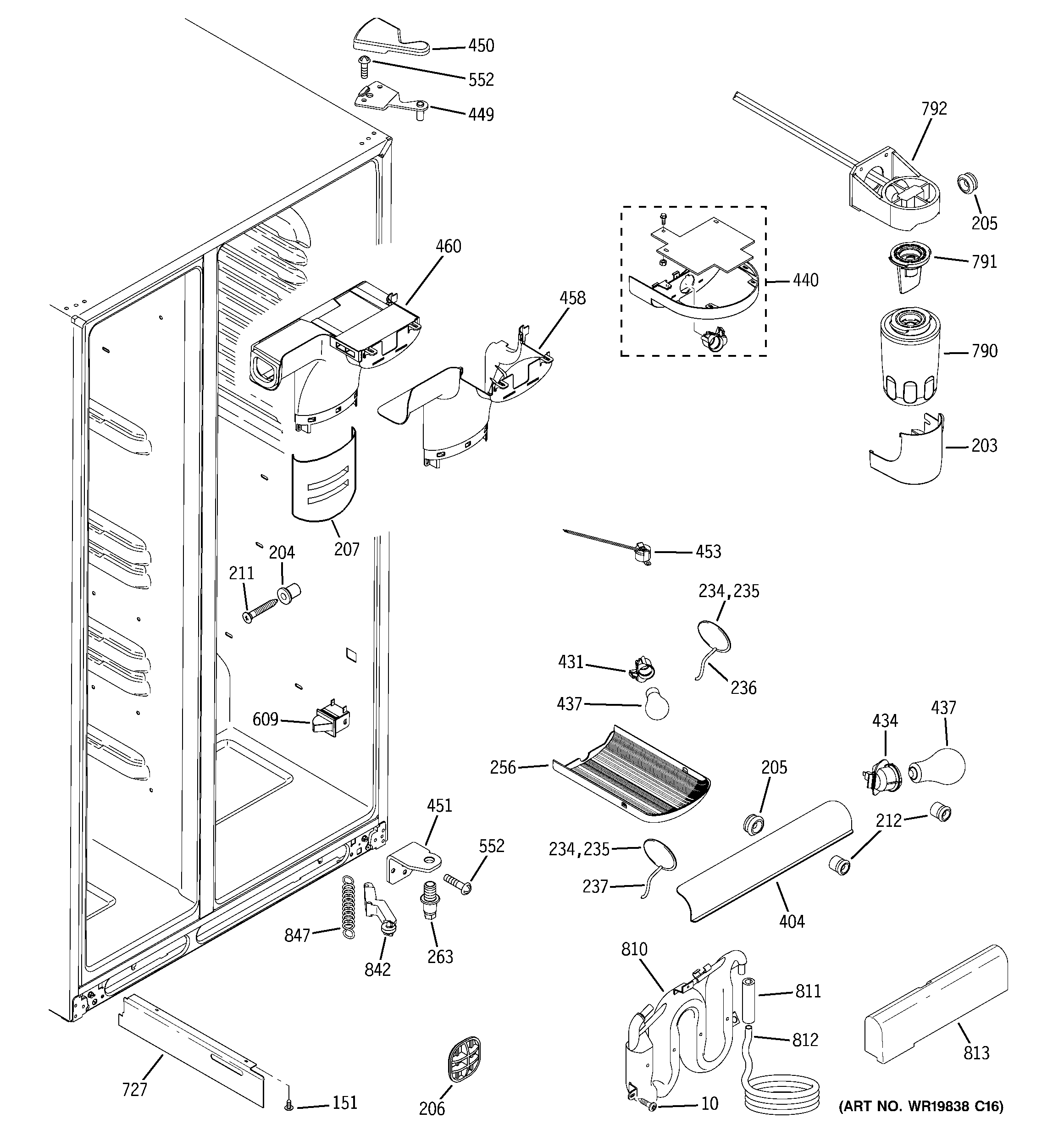 GE GSS25WGTBCC fresh food section diagram