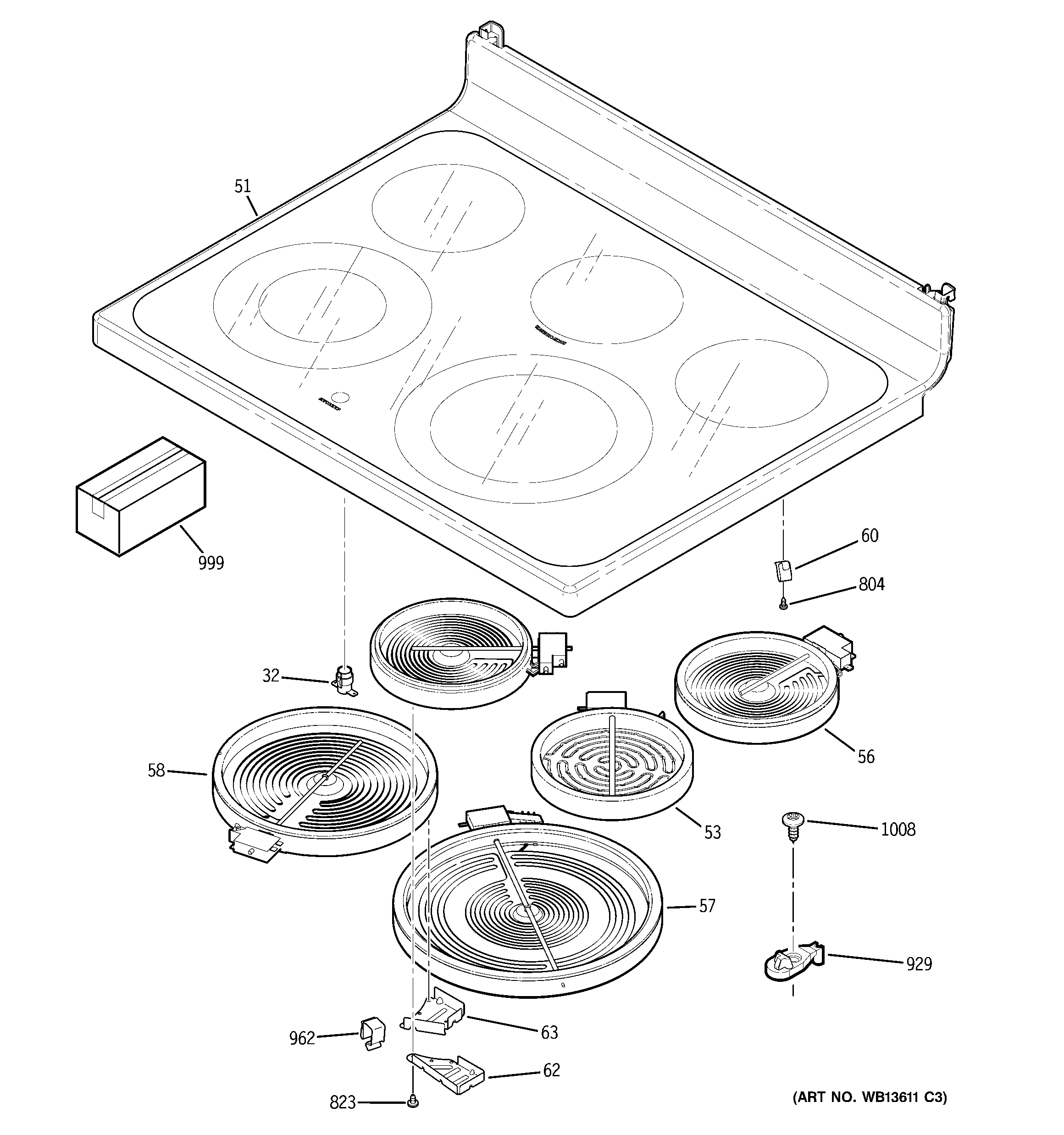 GE JCBP77SM1SS cooktop diagram