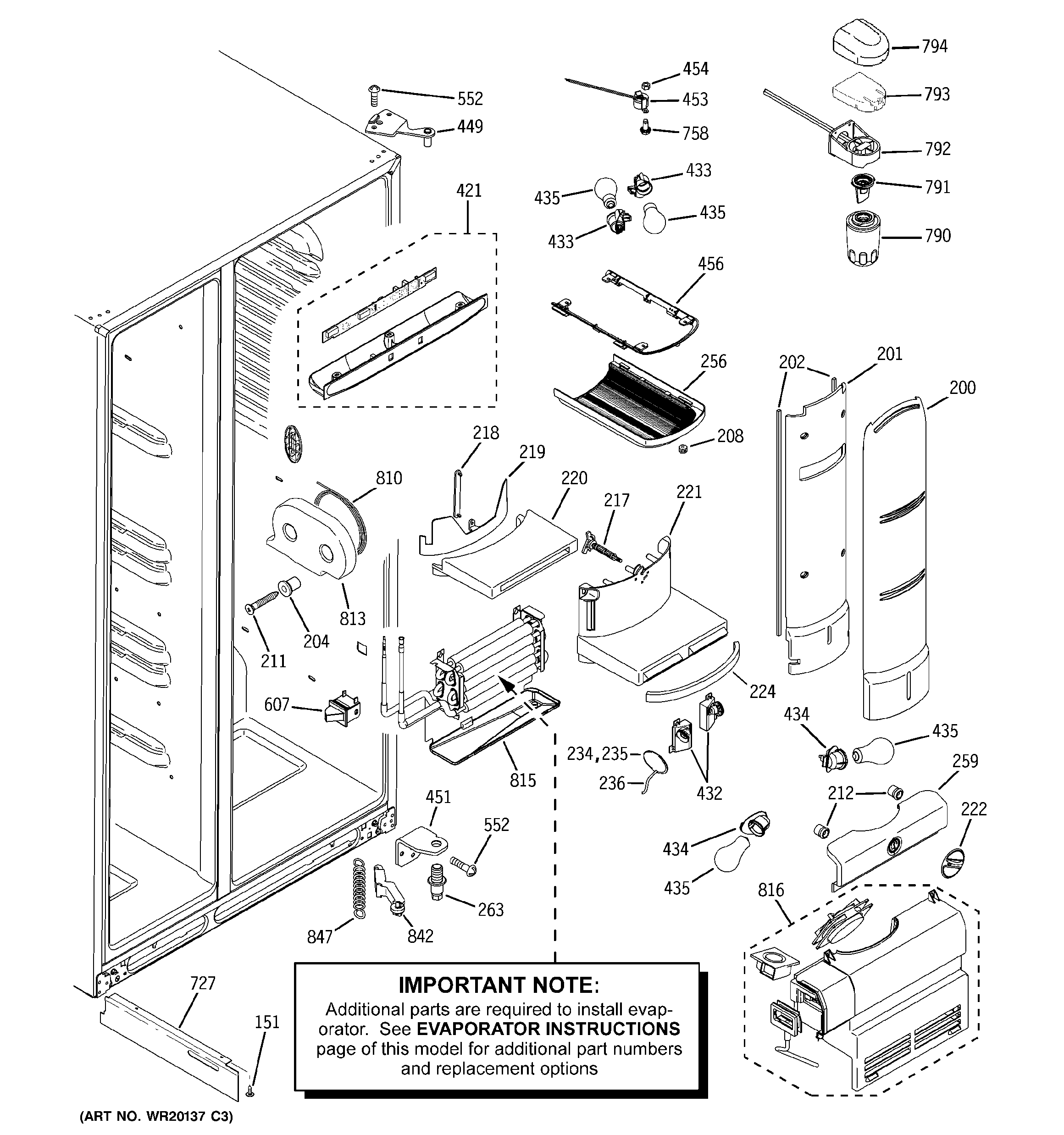 GE PCF25NGWCWW fresh food section diagram