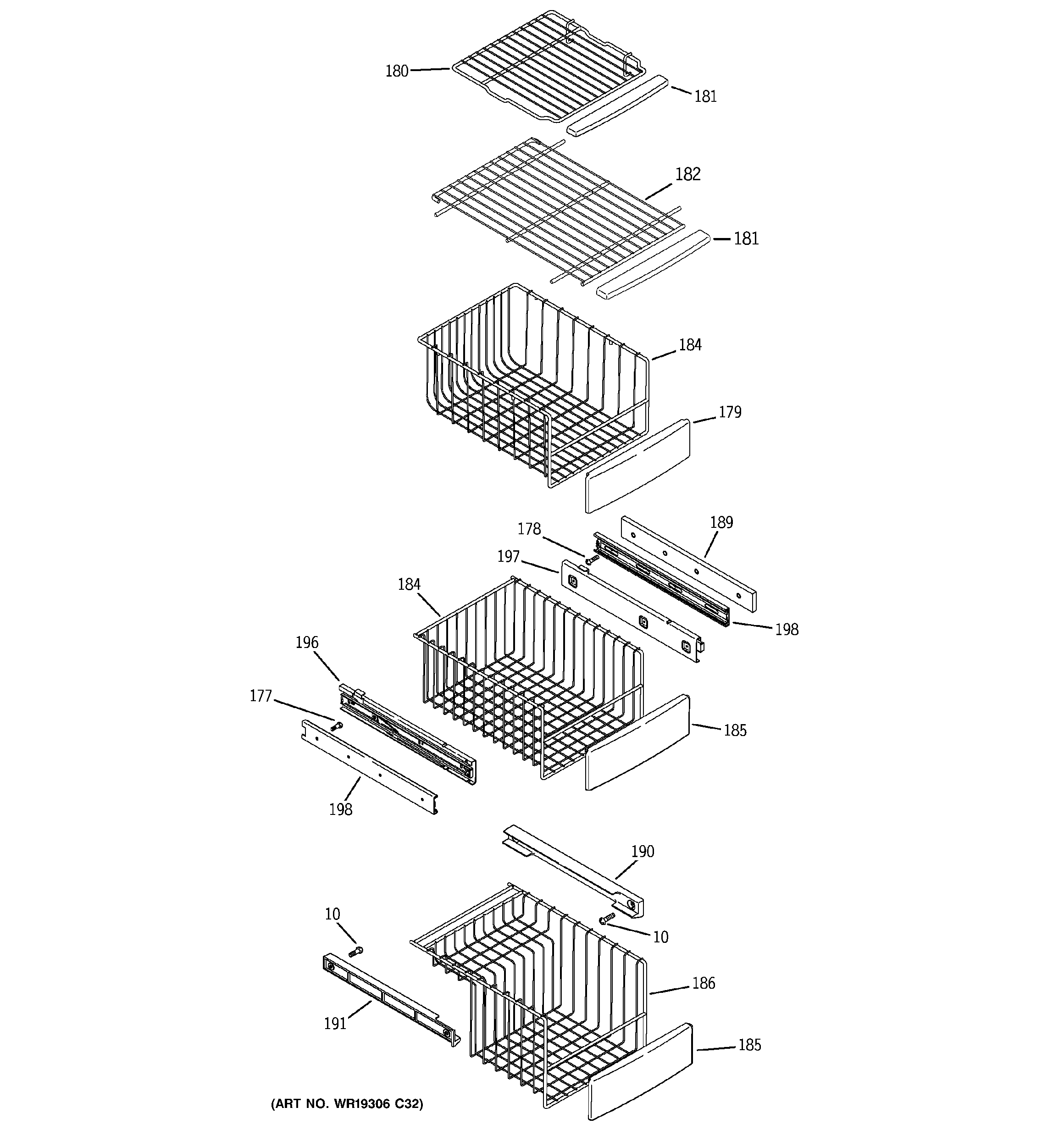 GE PSI23NGWCWV freezer shelves diagram