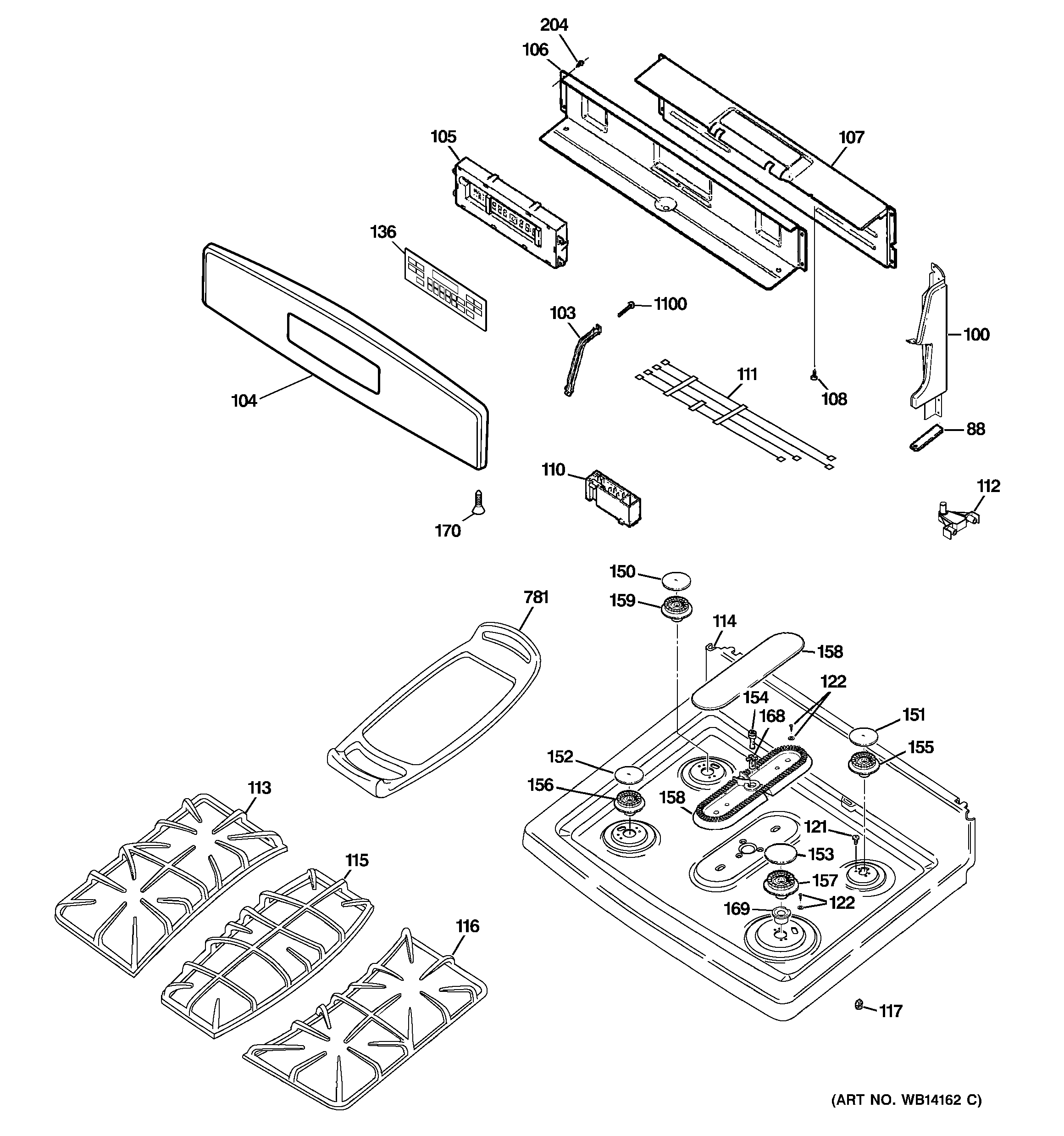 GE PGB910SEM1SS control panel & cooktop diagram