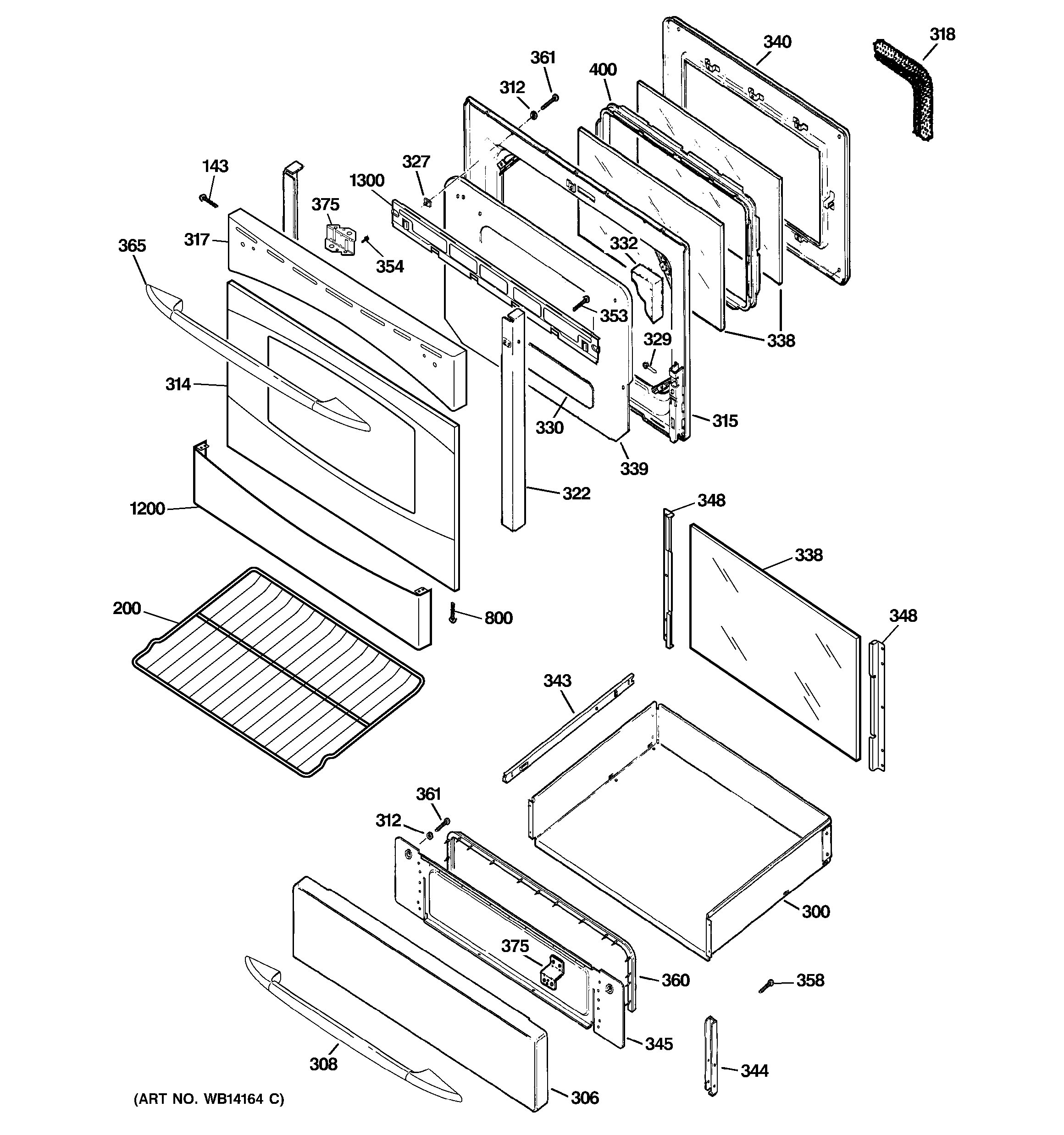 GE PGB910SEM1SS door & drawer parts diagram