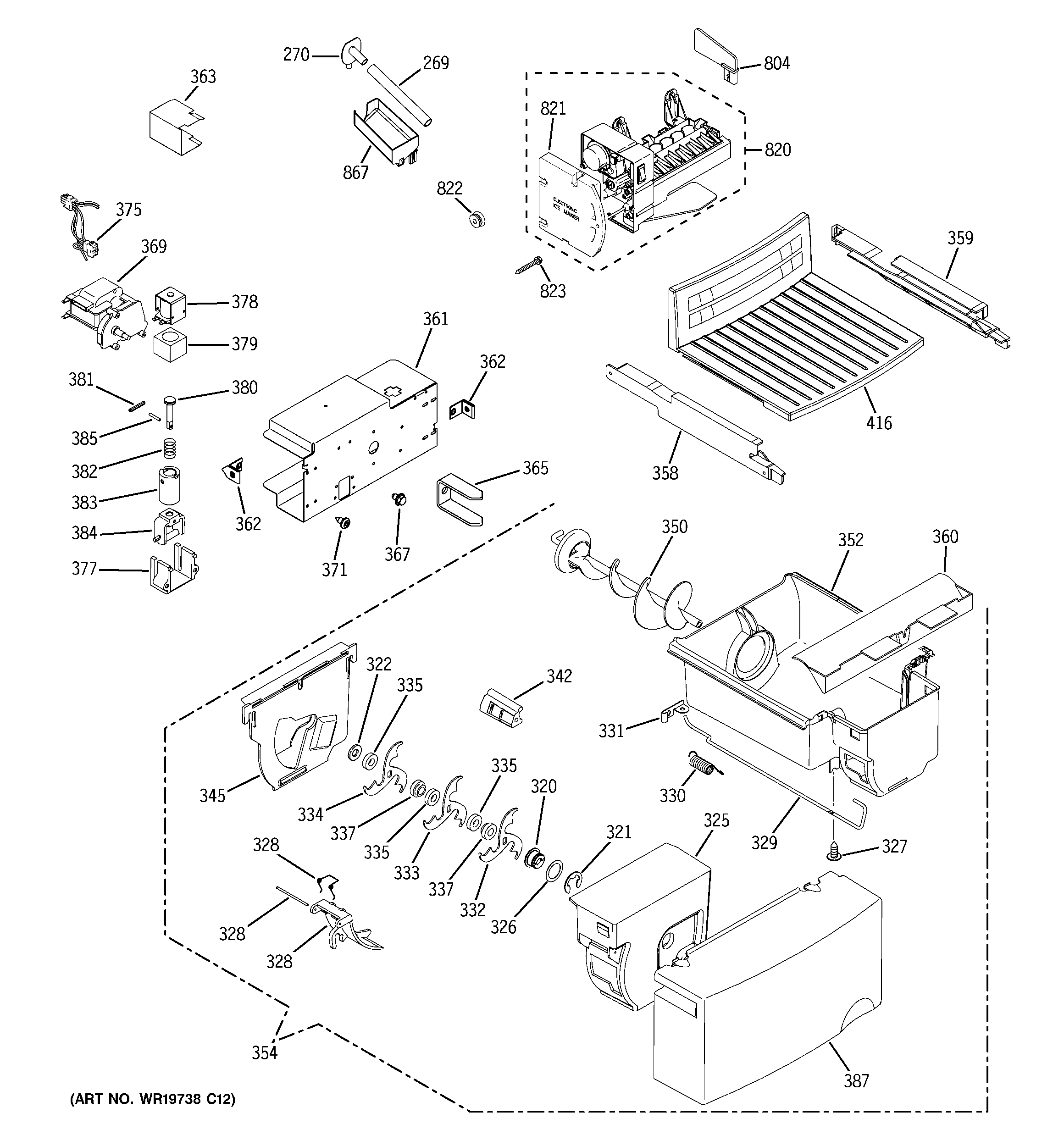GE Americana A4425GDTBWW ice maker & dispenser diagram