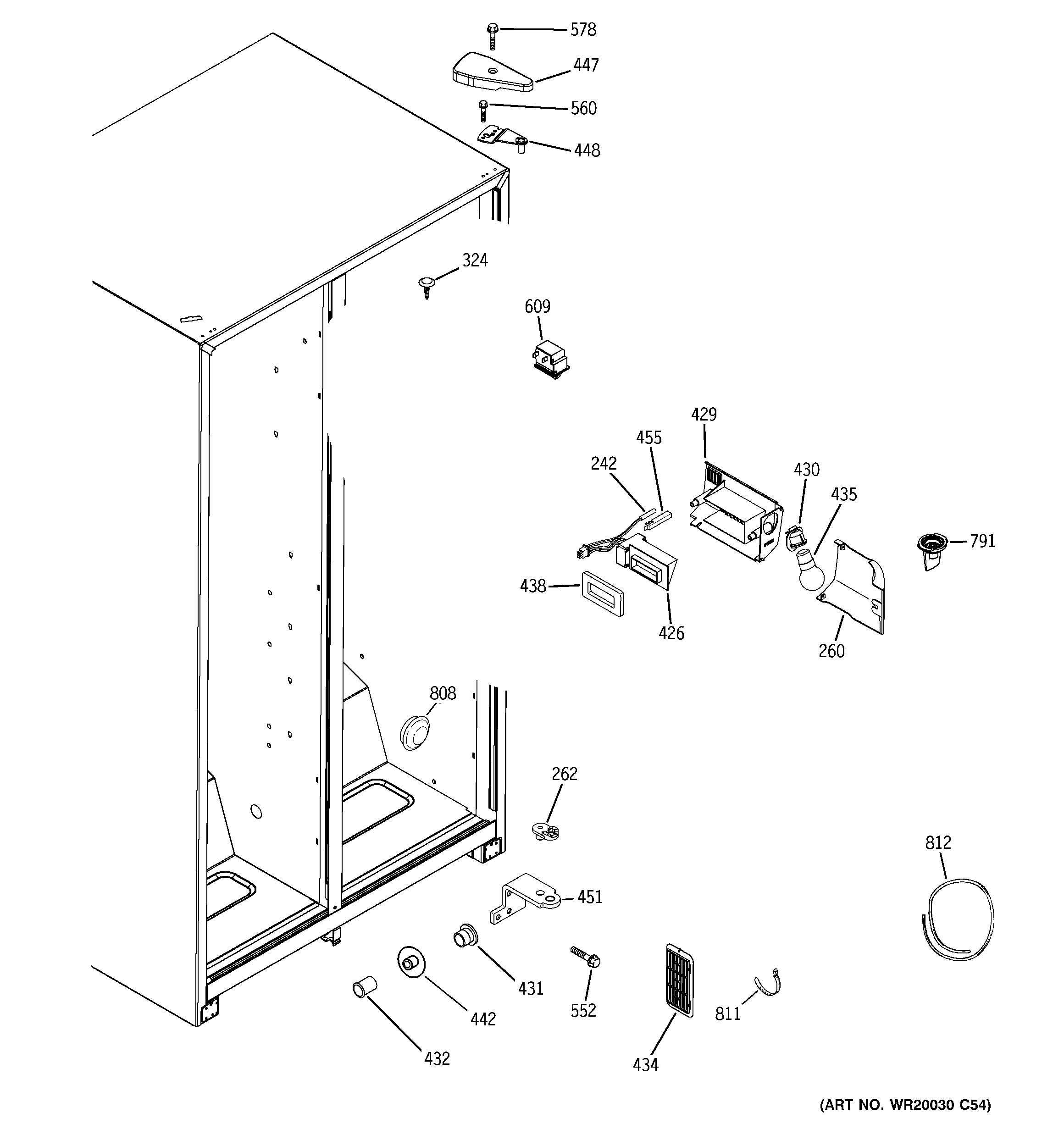 GE Americana A4425GDTBWW fresh food section diagram