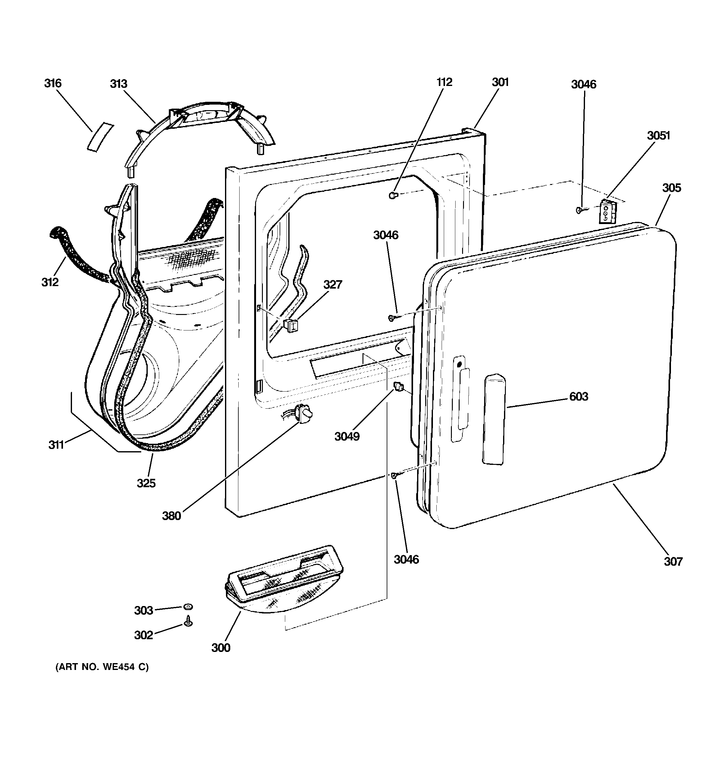 GE DNCK440EG0WC front panel & door diagram