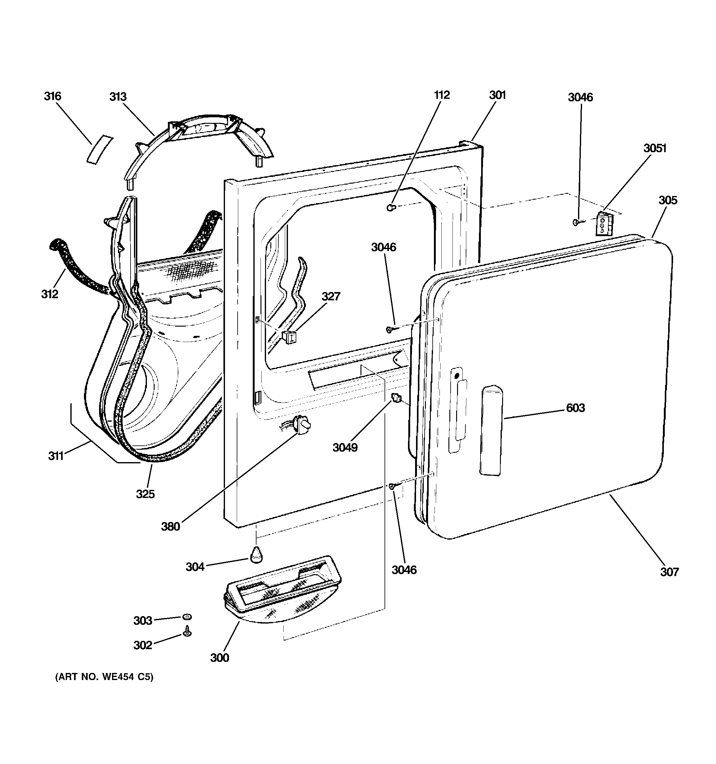 GE DNCK440GG0WC front panel & door diagram