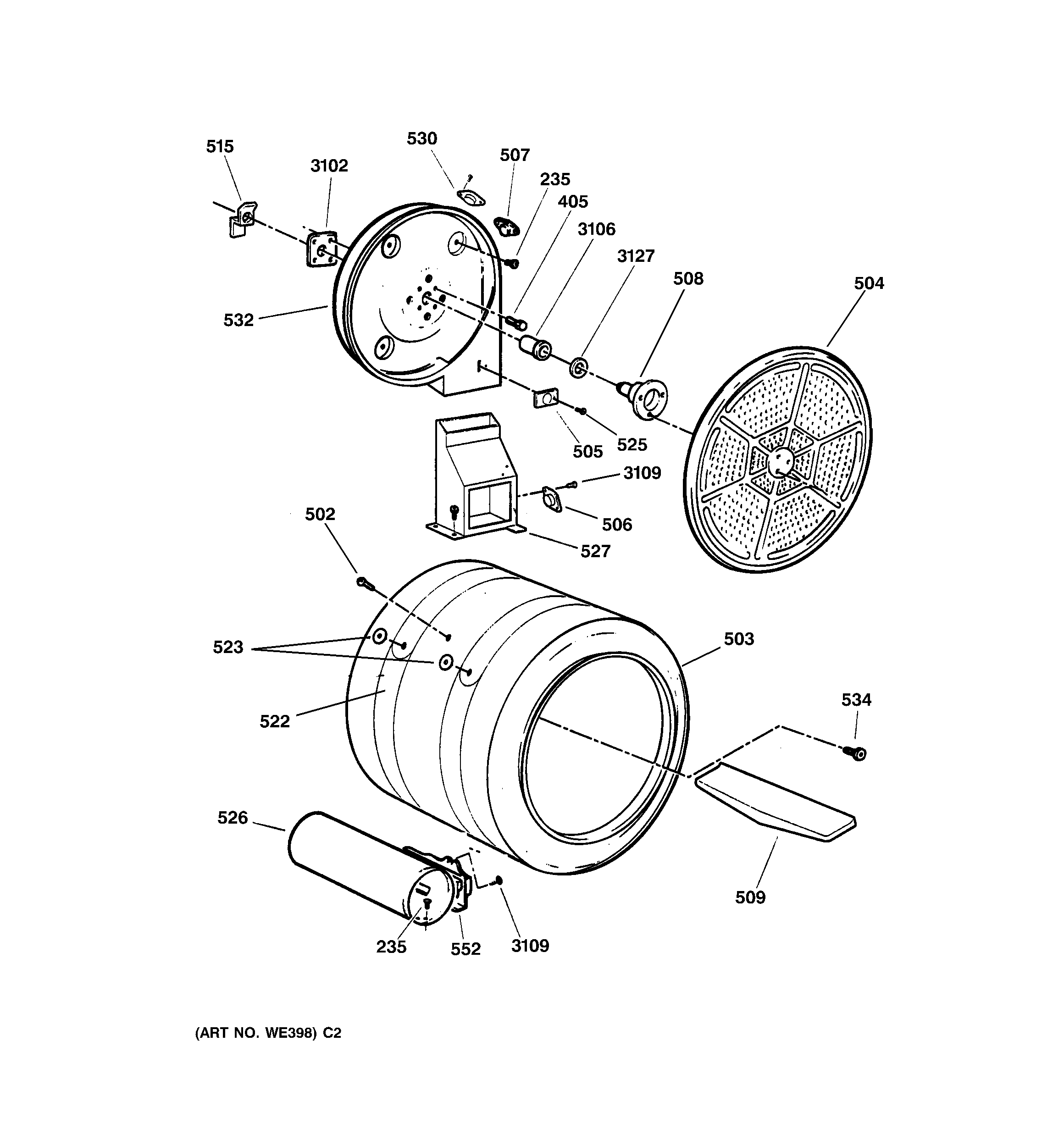 GE DPSE592GA1WW drum diagram