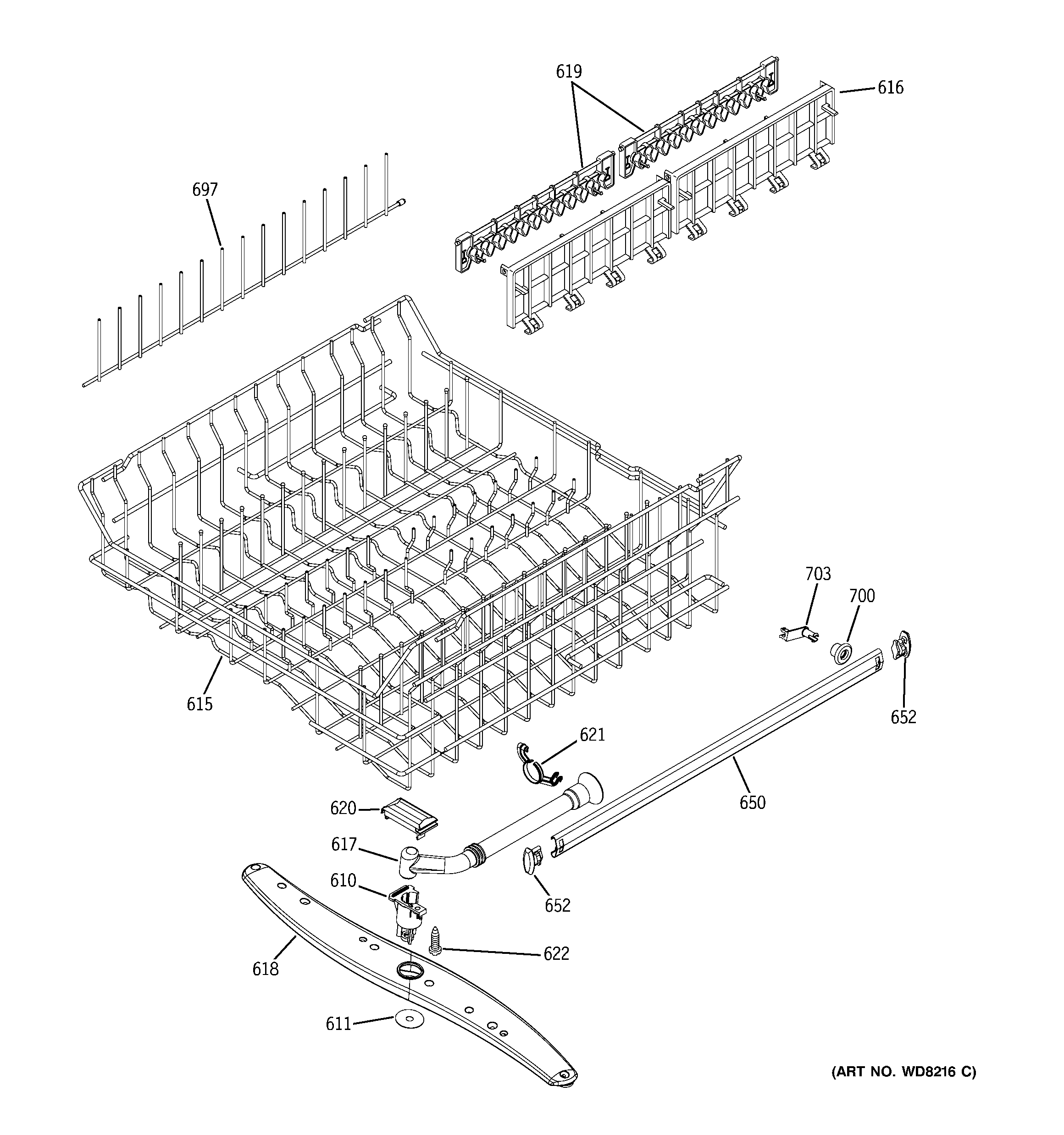 GE GLDL500N10CC upper rack assembly diagram