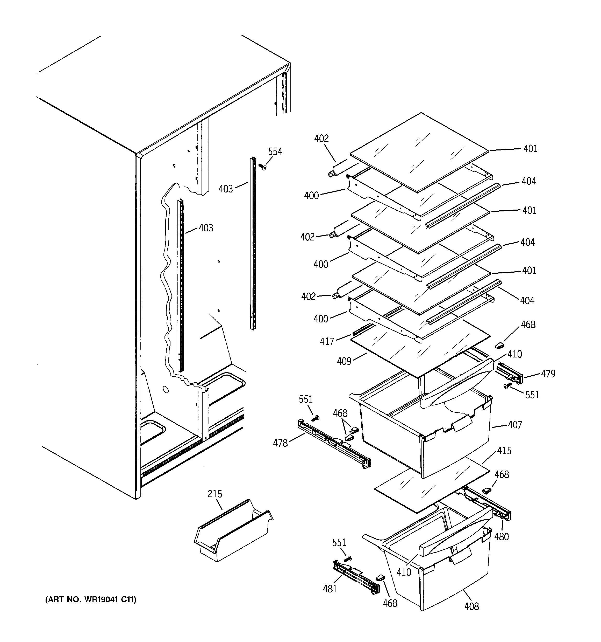 GE GSS20IBTBCC fresh food shelves diagram