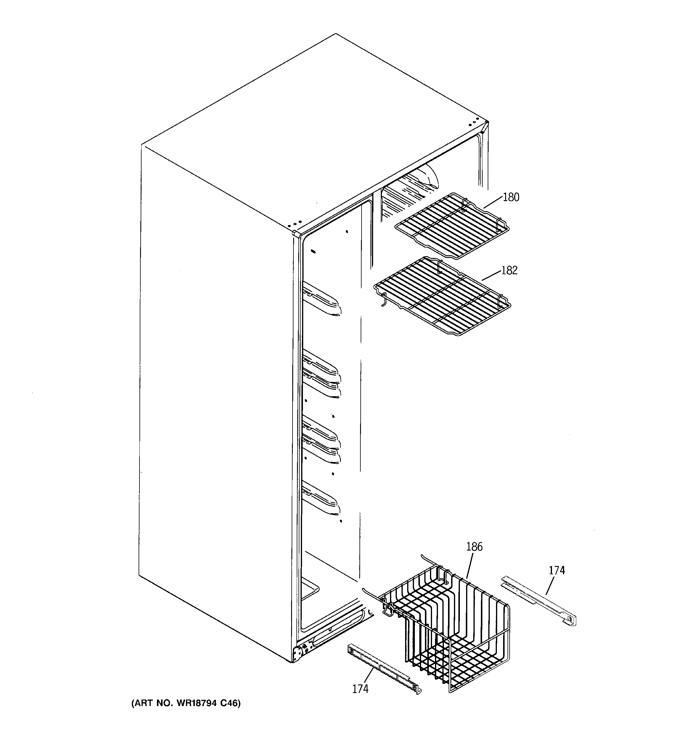 GE GSS23QSWASS freezer shelves diagram
