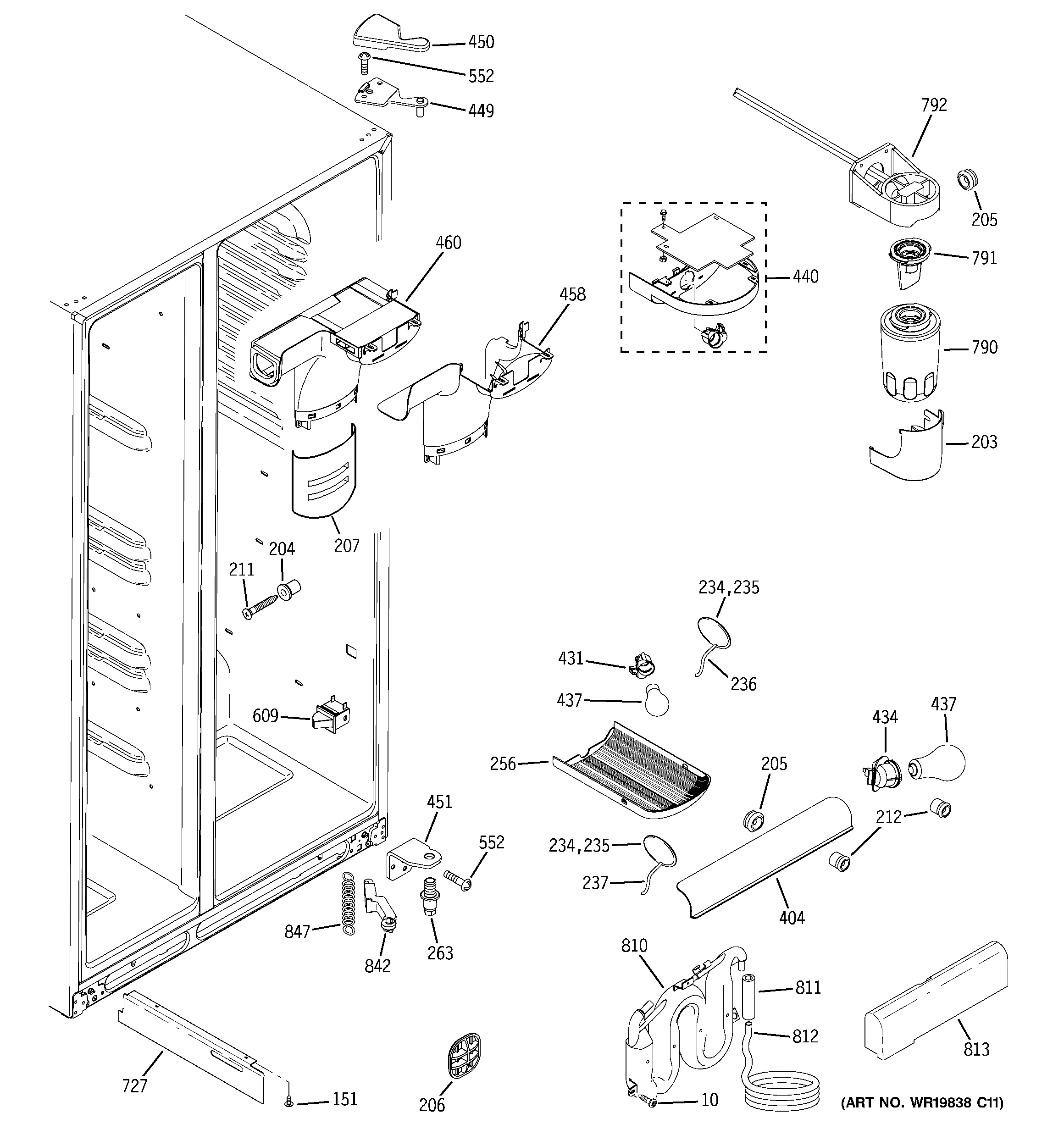 GE GSS23QSWASS fresh food section diagram