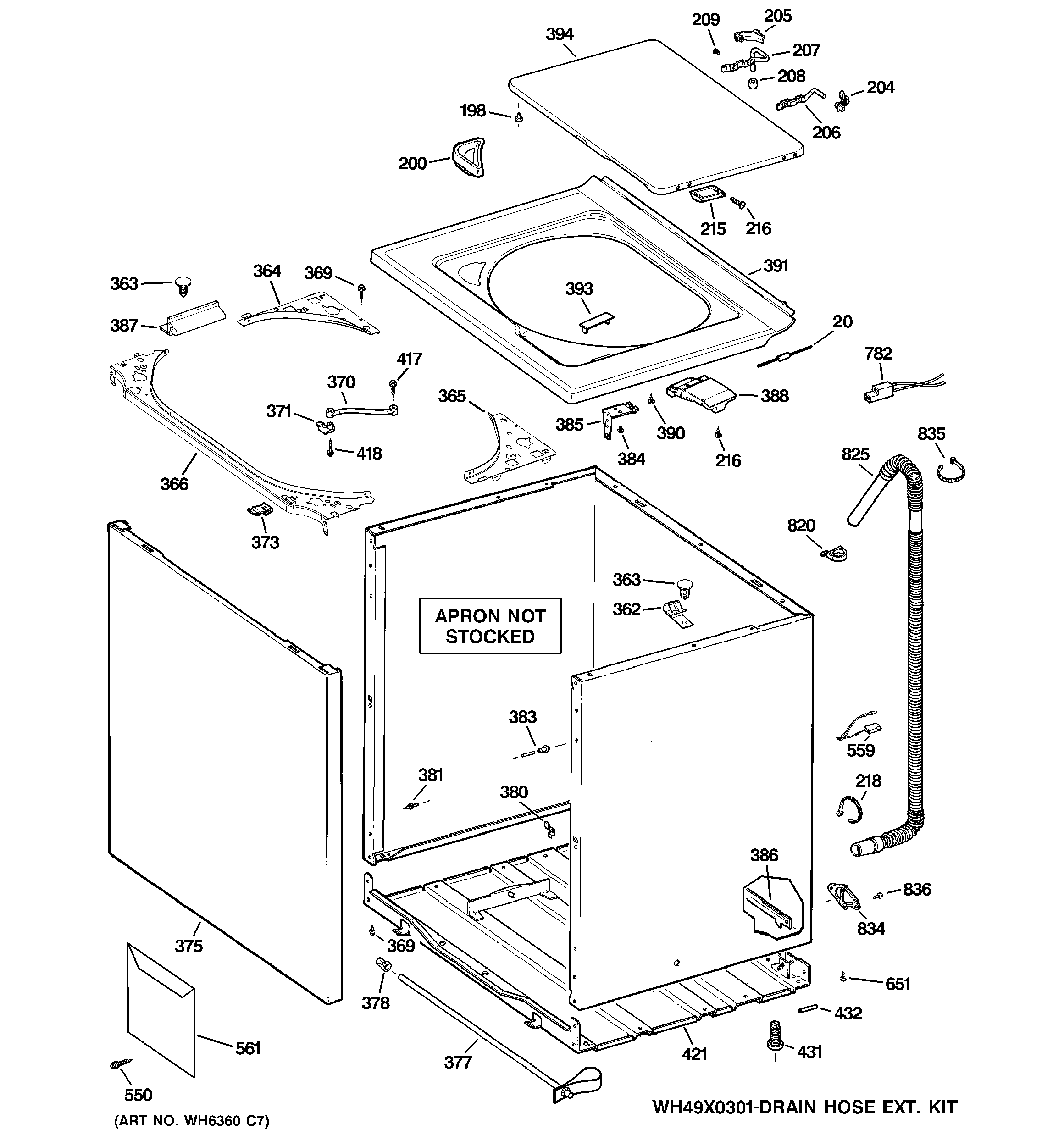 GE WISR106DGCWW cabinet, cover & front panel diagram