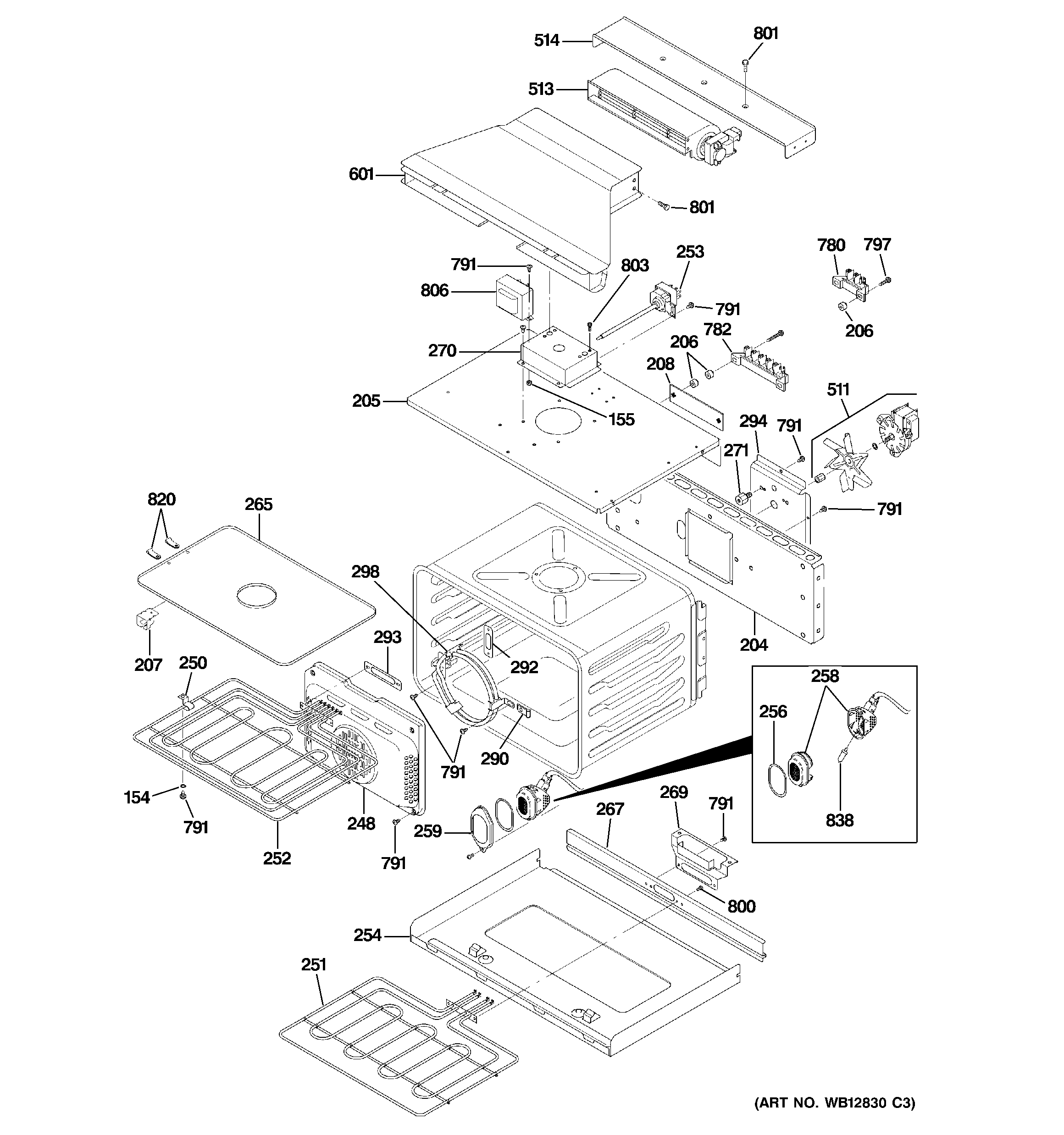 GE ZET1058PF3SS upper oven diagram