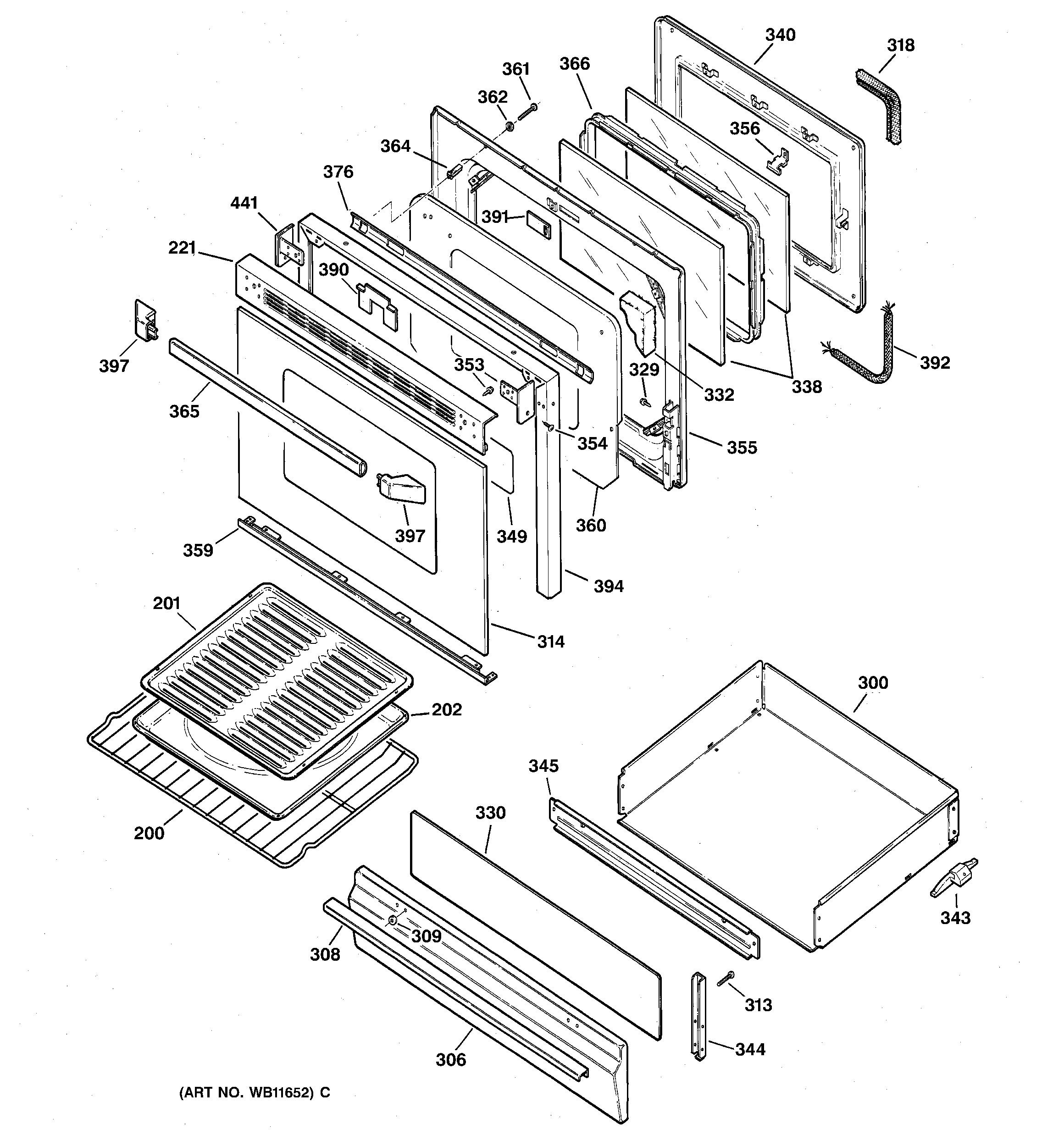 GE JGBP30WEW1WW door & drawer parts diagram
