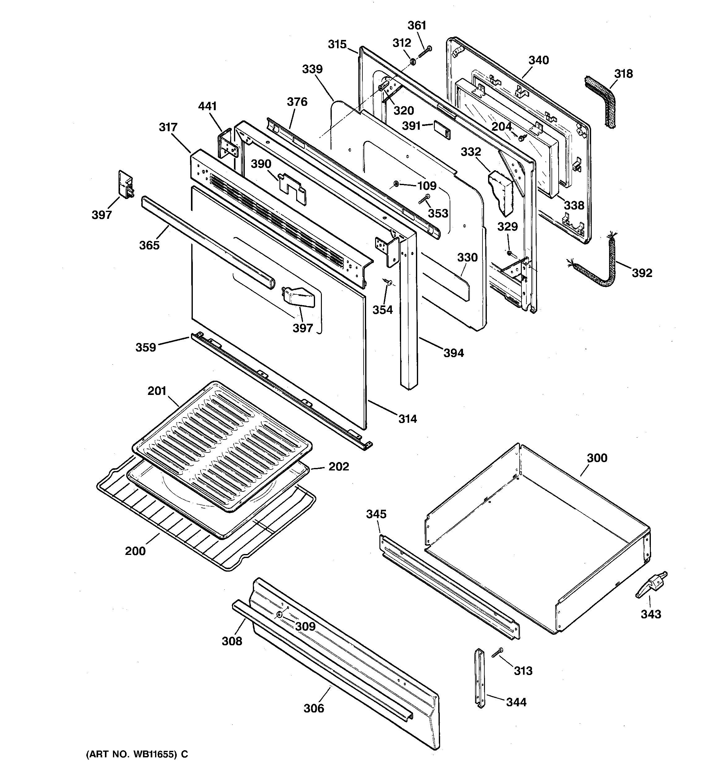 GE JGBP30WEV4WW door & drawer parts diagram