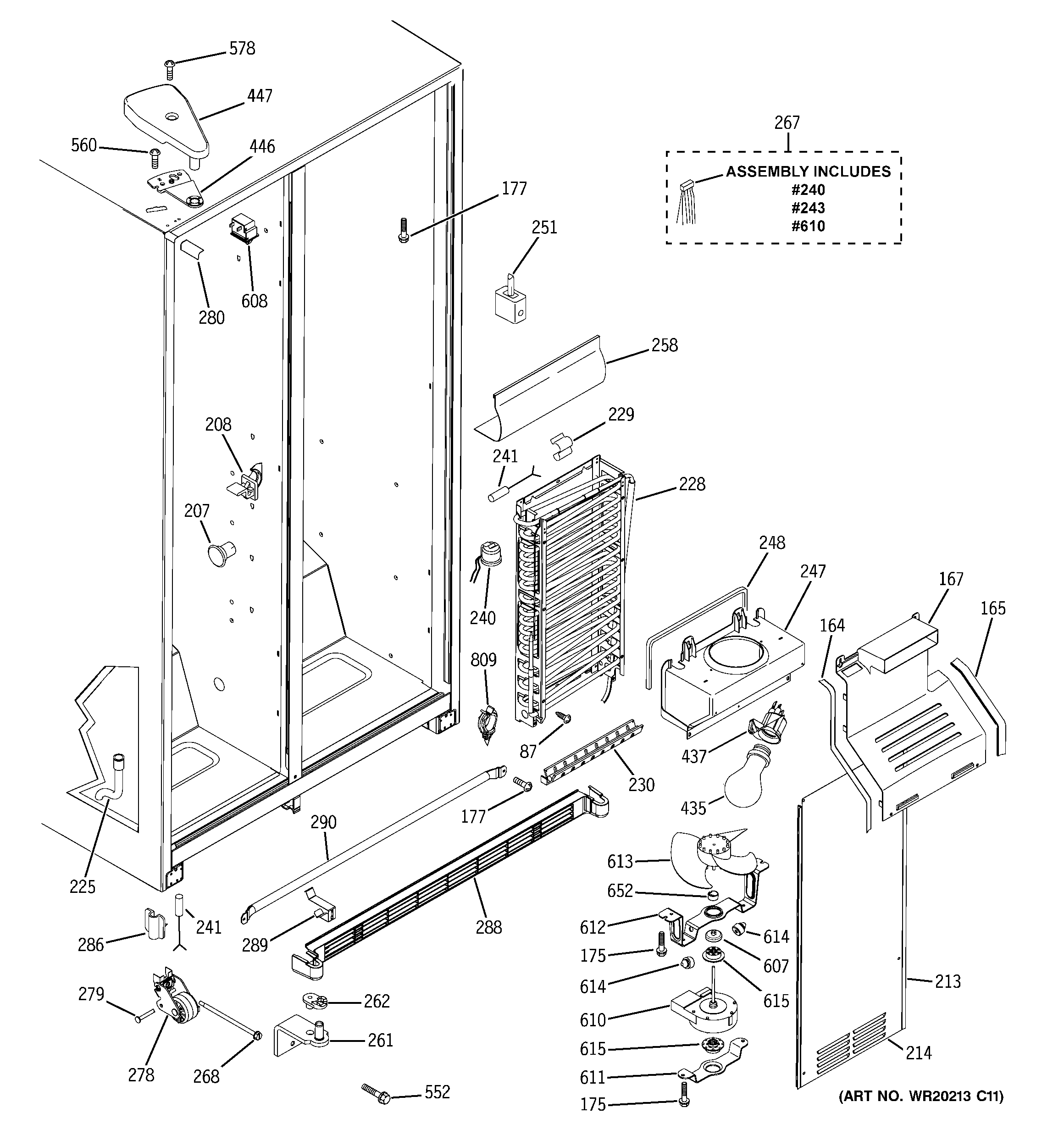 GE GSE25KETBFWW freezer section diagram