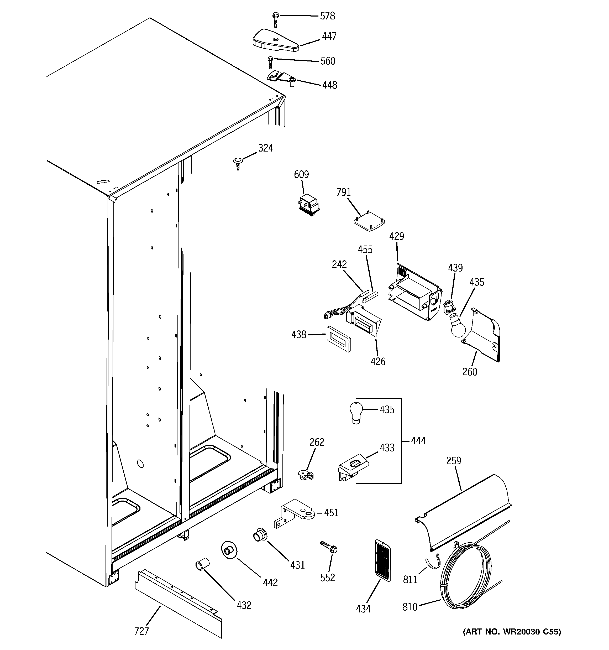 GE GSE25KETBFWW fresh food section diagram