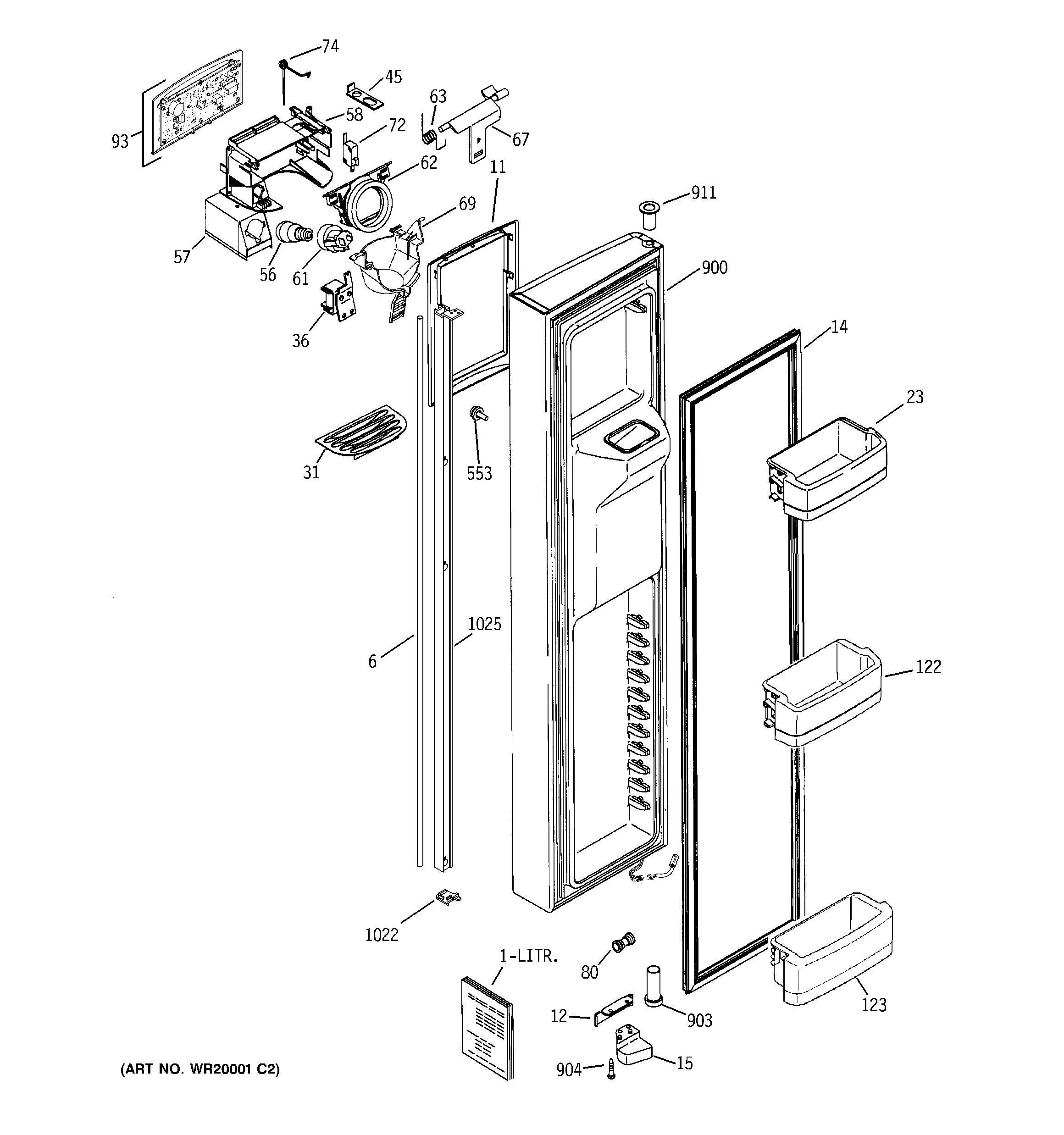 GE GCL22QGTGSV freezer door diagram