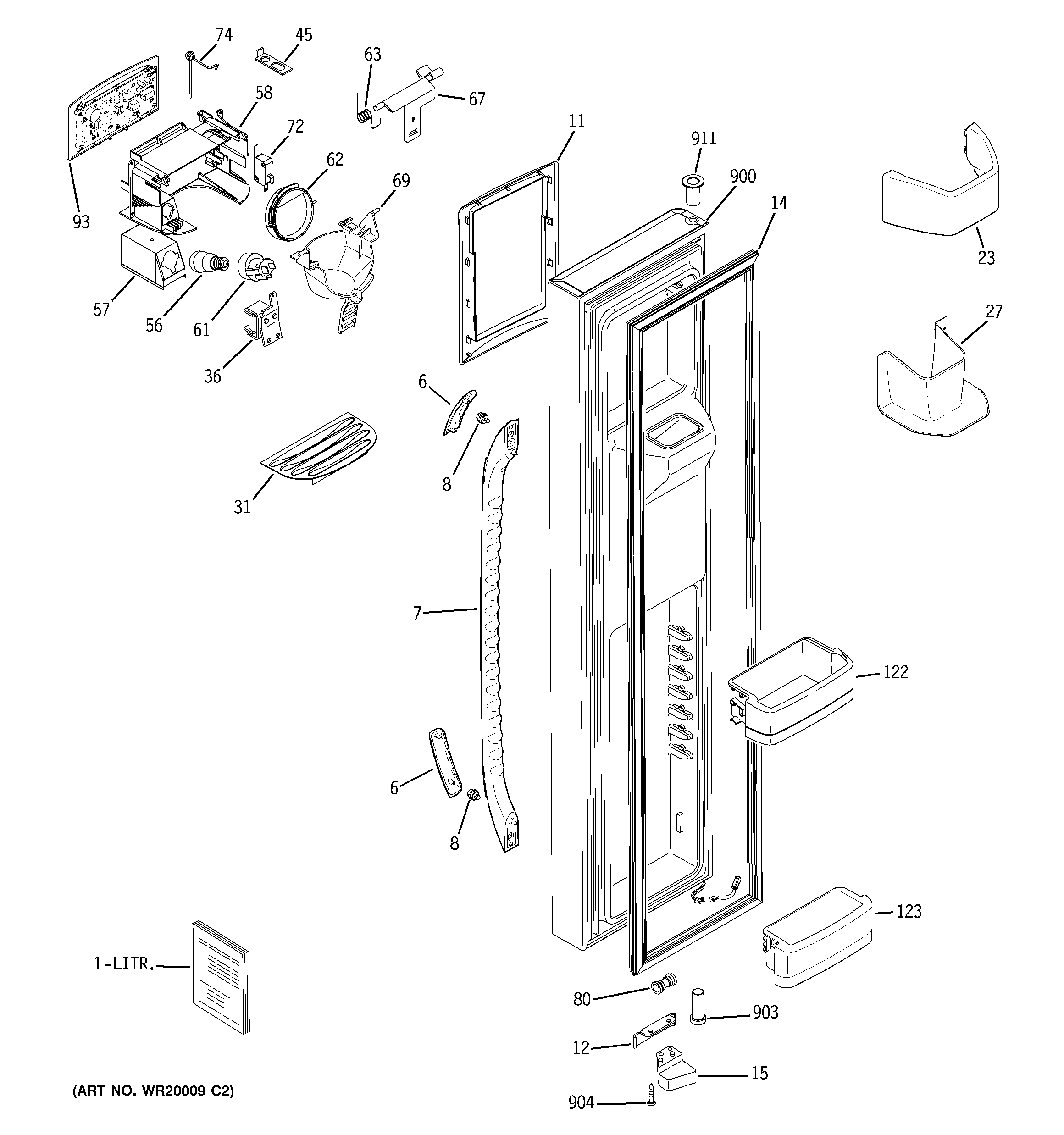 GE GSC22QGTGBB freezer door diagram