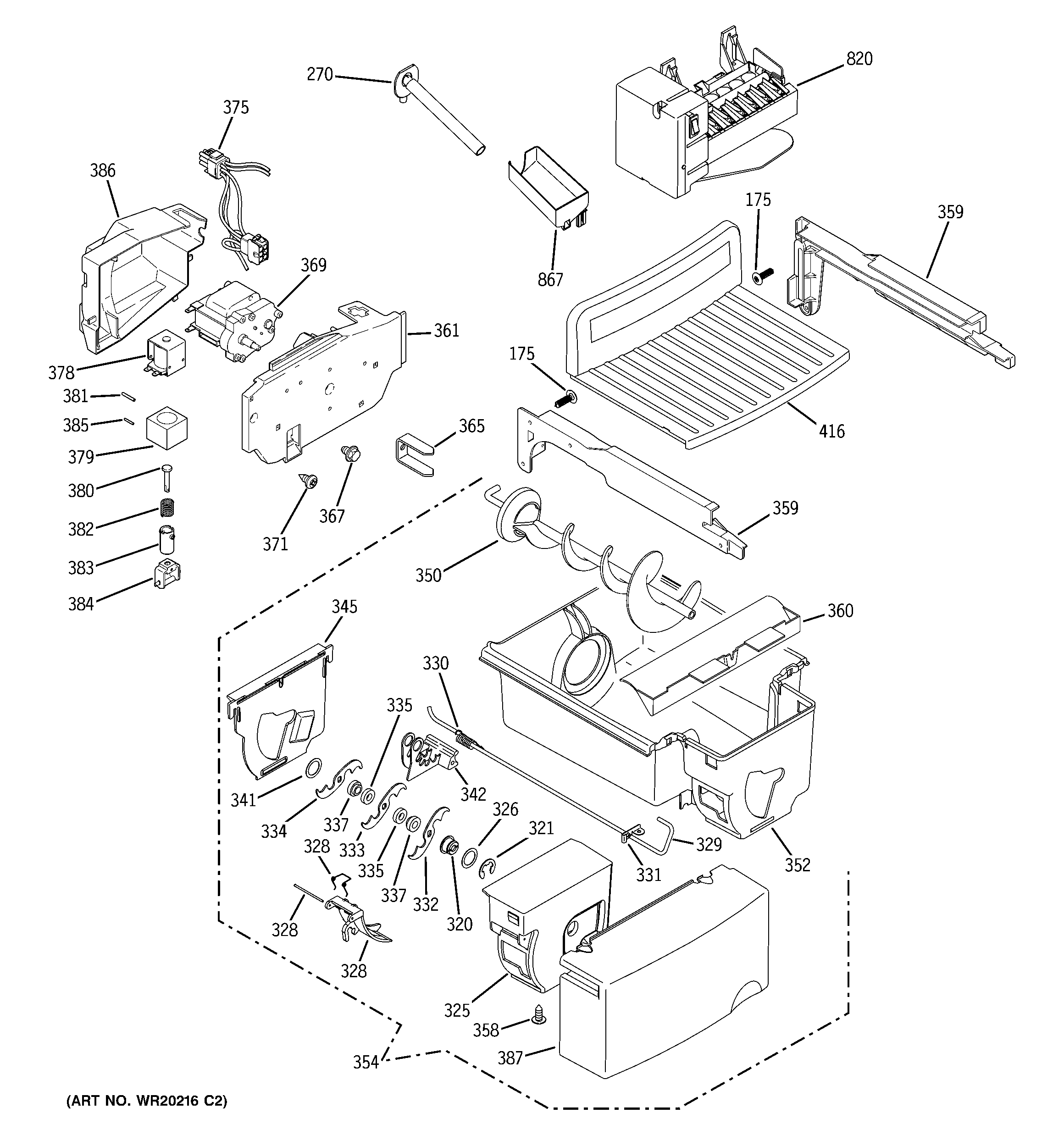 GE GSC22QGTGBB ice maker & dispenser diagram