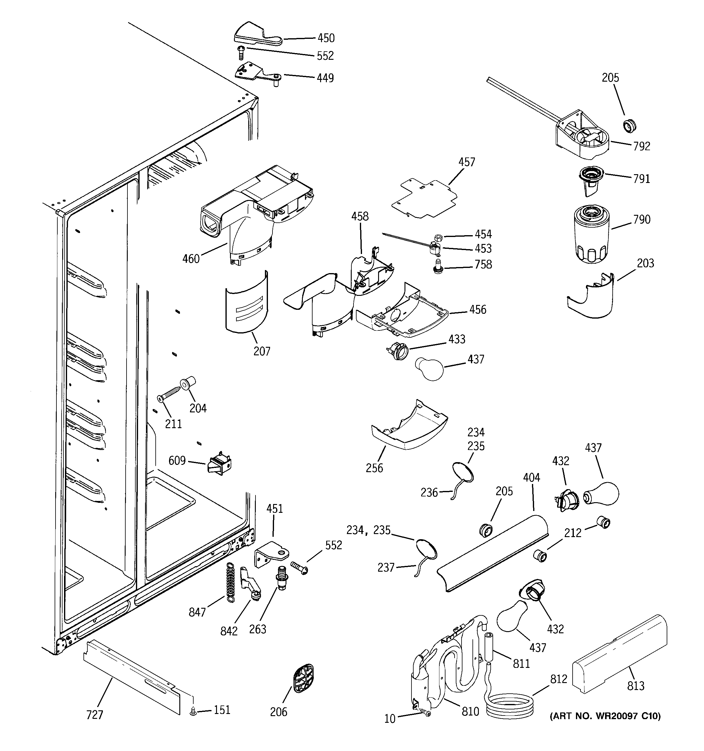 GE GSF25KGWCWW fresh food section diagram