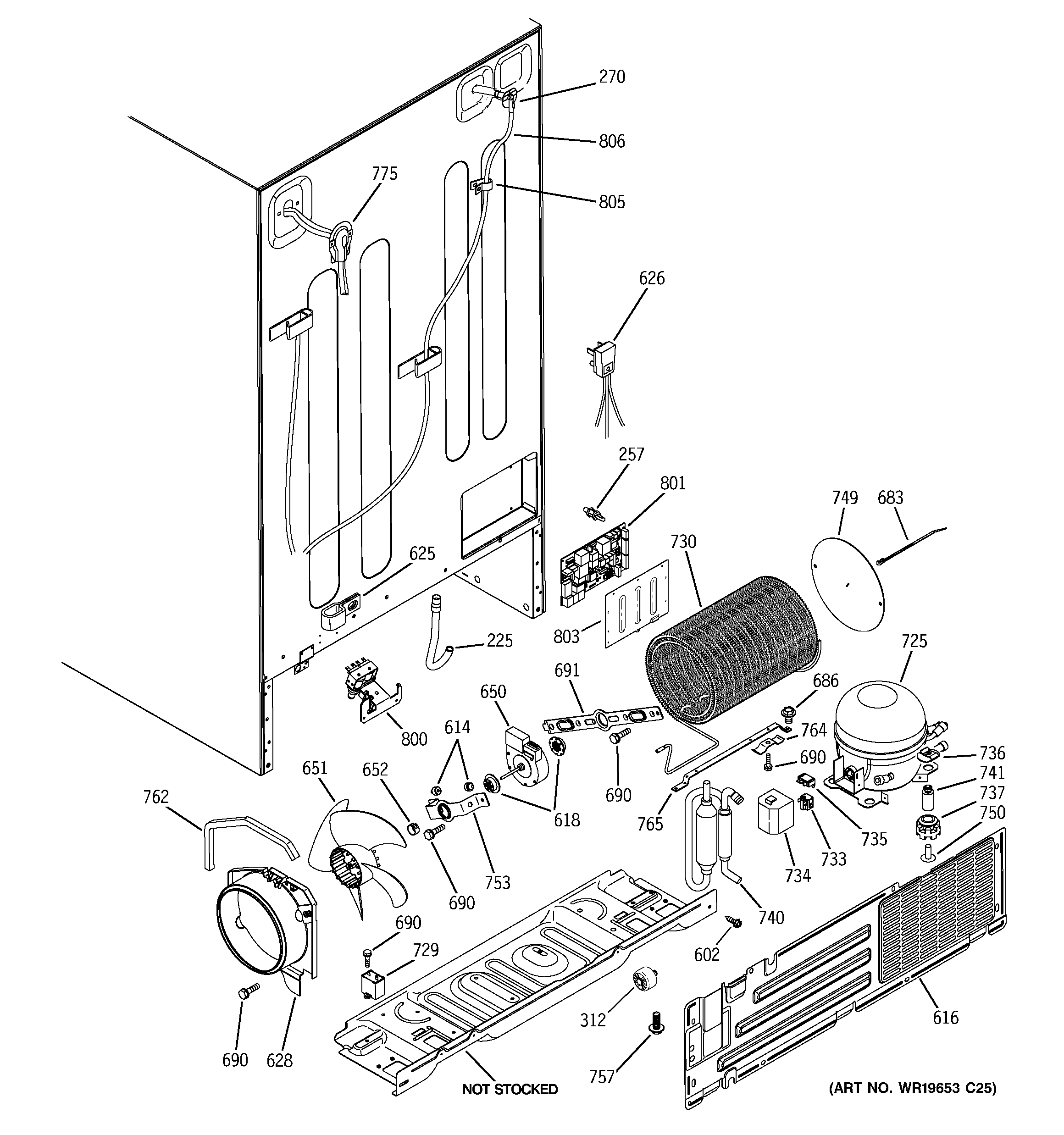 GE GSF25LGWCBB sealed system & mother board diagram